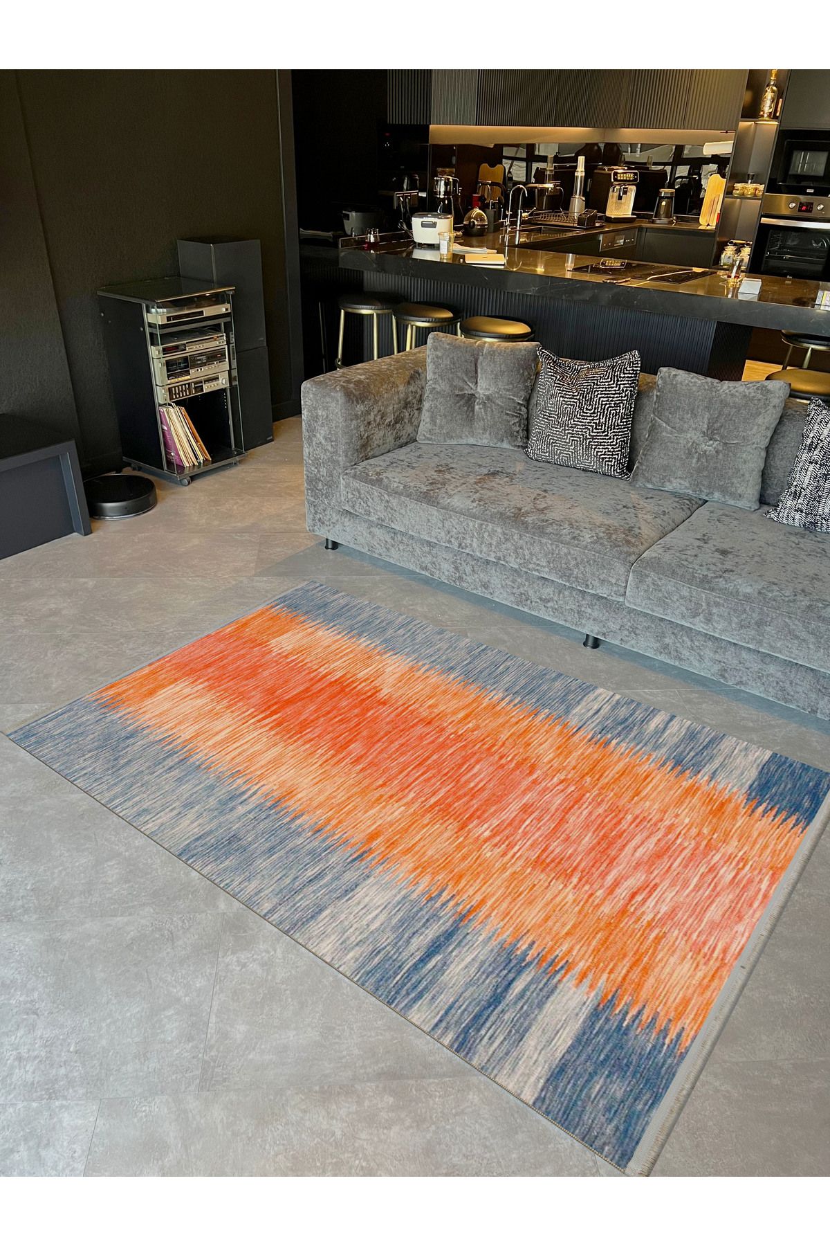 Güney Koleksiyonu Mavi Turuncu Temalı Soyut Desenli Modern Dekoratif Halı 41