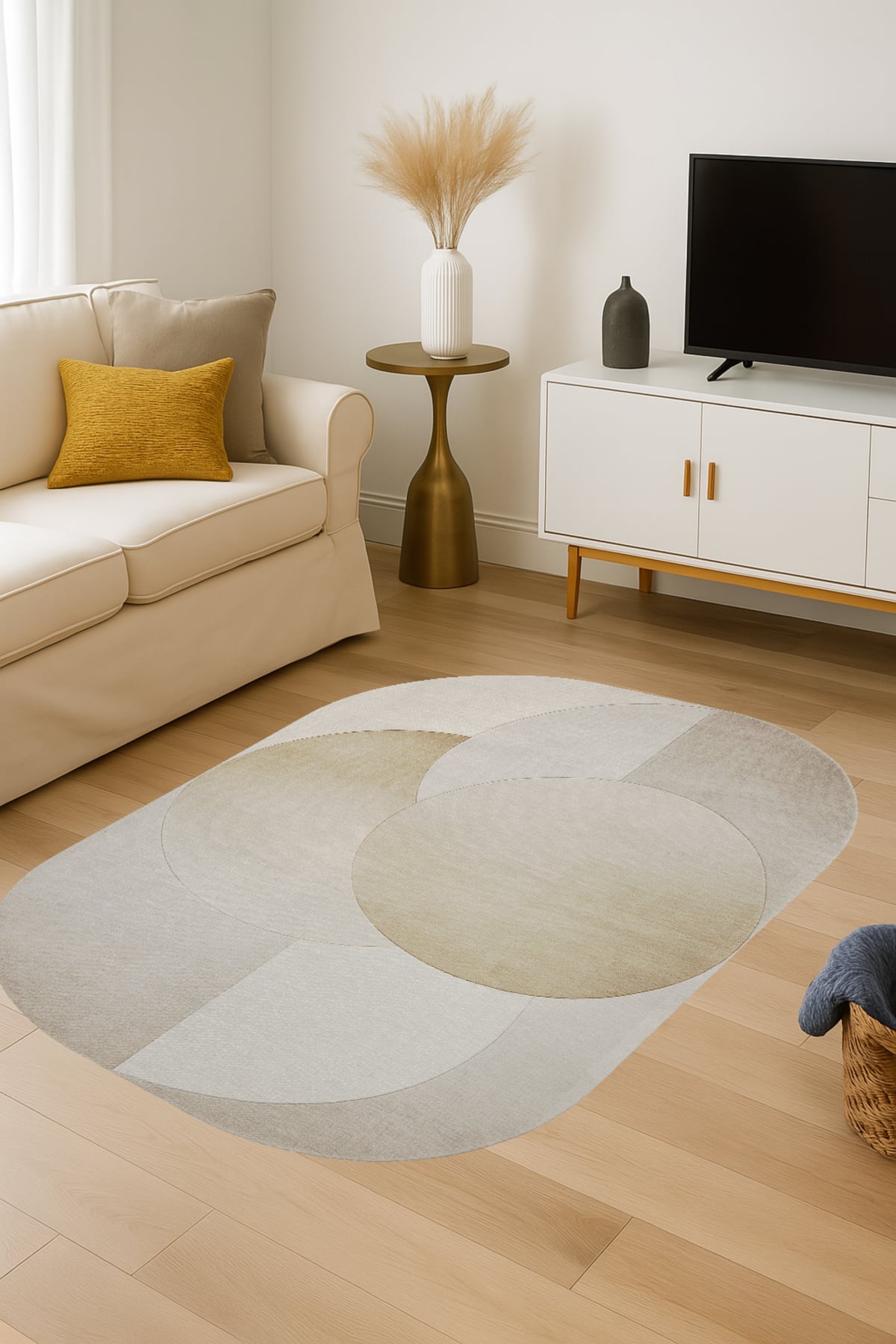 MOSSO Bej Şekil Temalı Desen Dokuma Taban Modern Dekoratif Halı mosso299bej