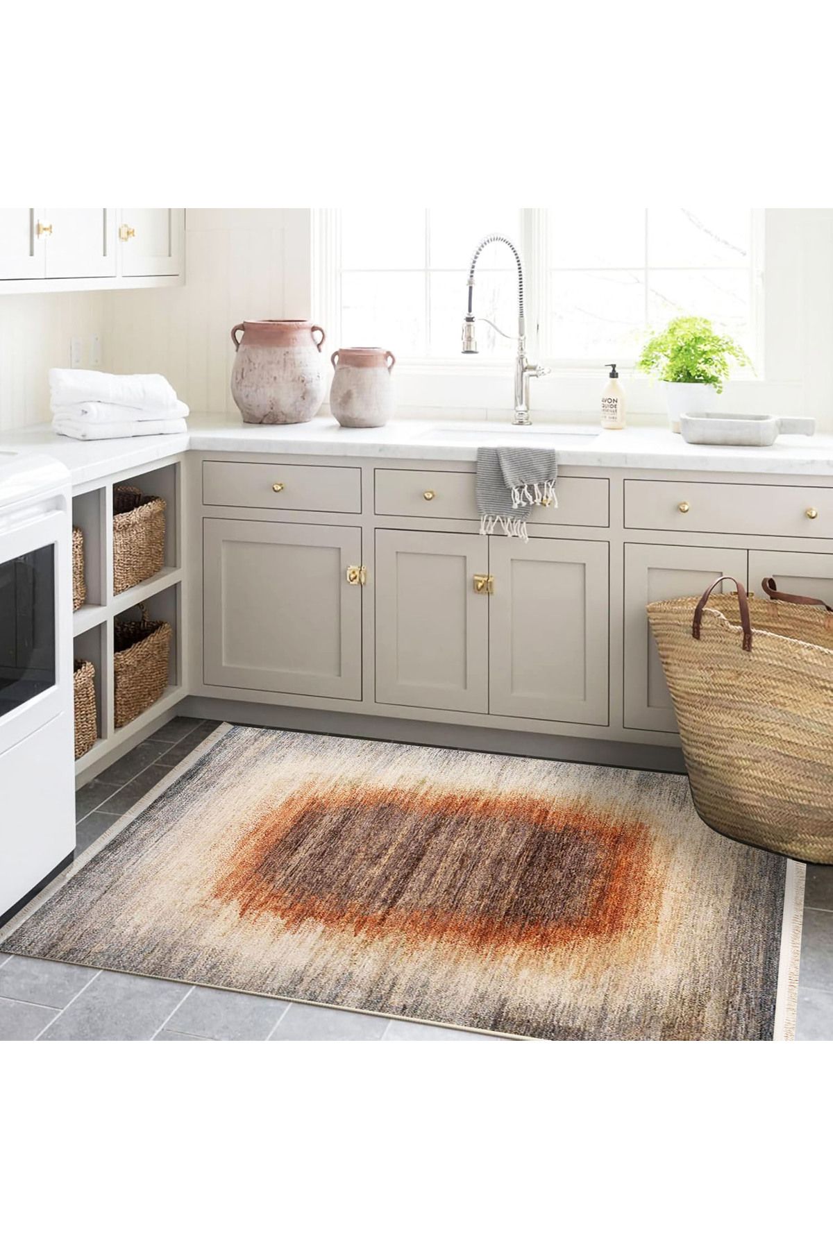 Güney Koleksiyonu Kahverengi Temalı Soyut Çizgili Klasik Desenli Vintage Dekoratif Halı 50