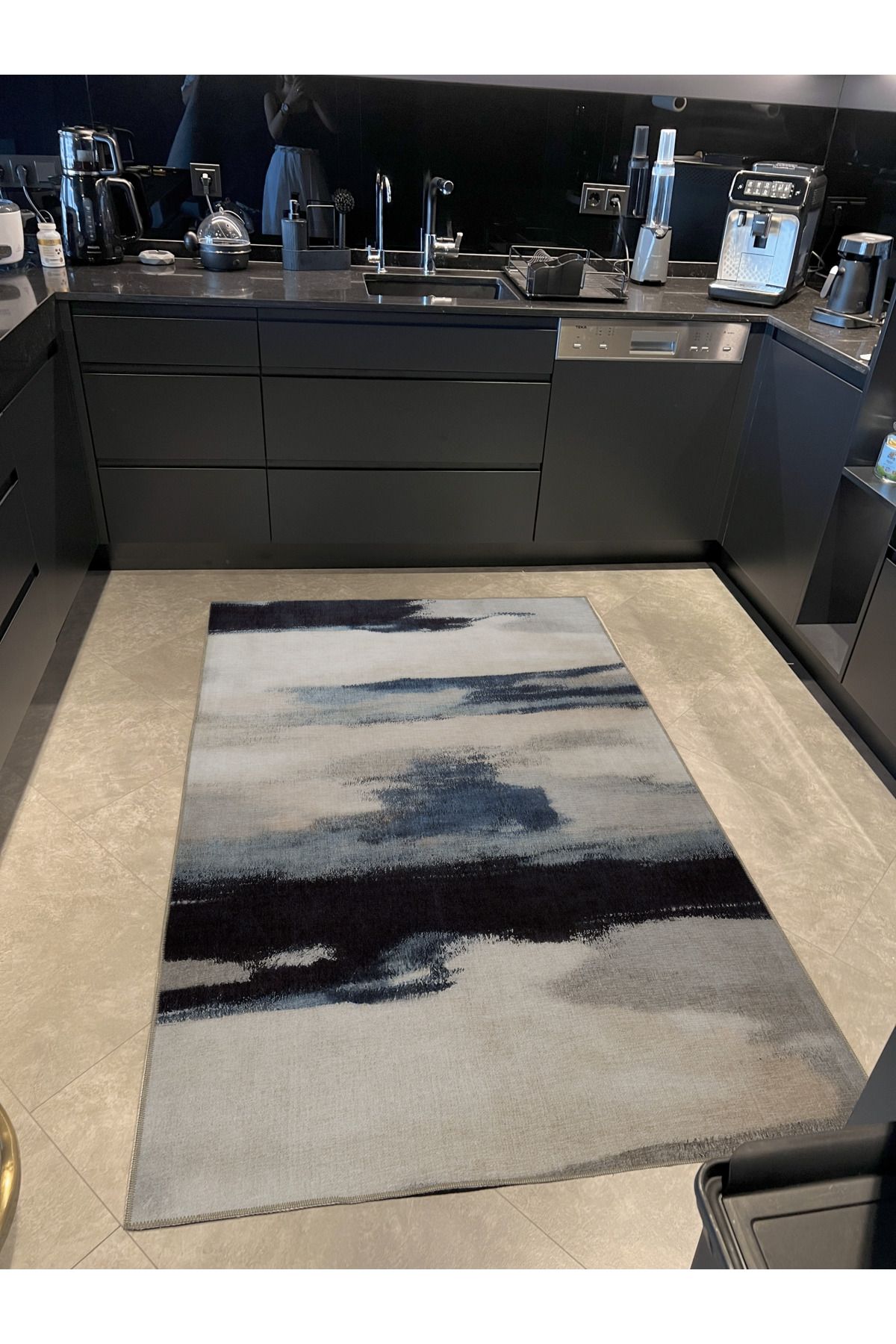 SDNEY Bej Mavi Ton Karma Soyut Desenli Kreatif Modern Dekoratif Halı 2216