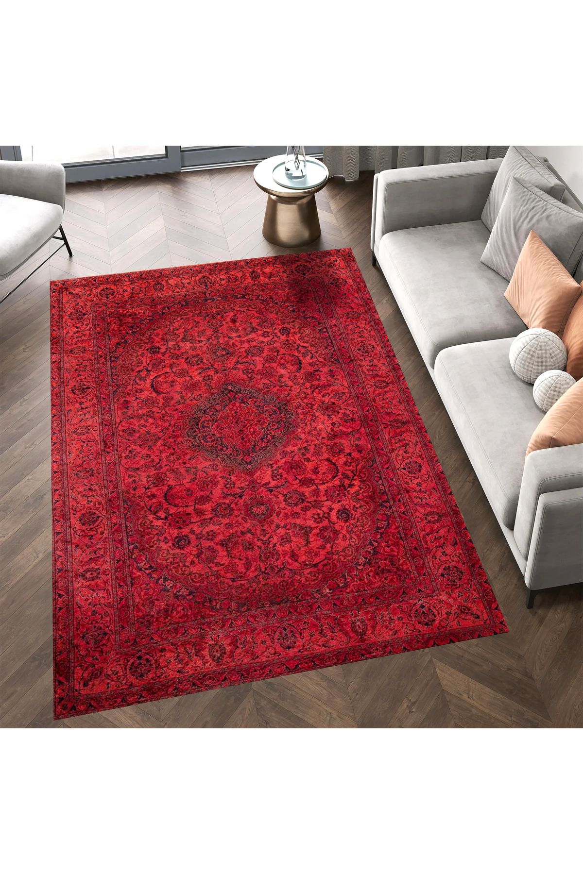 Cansu Koleksiyonu Kırmızı Desenli Dokuma Taban Modern Dekoratif Halı cansu46