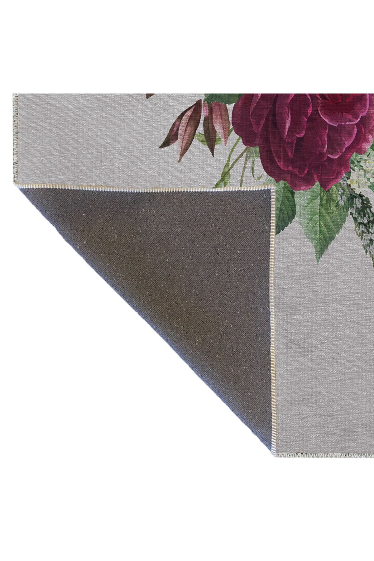 Bej Temalı Yaprak ve Mor Gül Desenli Kreatif Modern Dekoratif Halı 2859