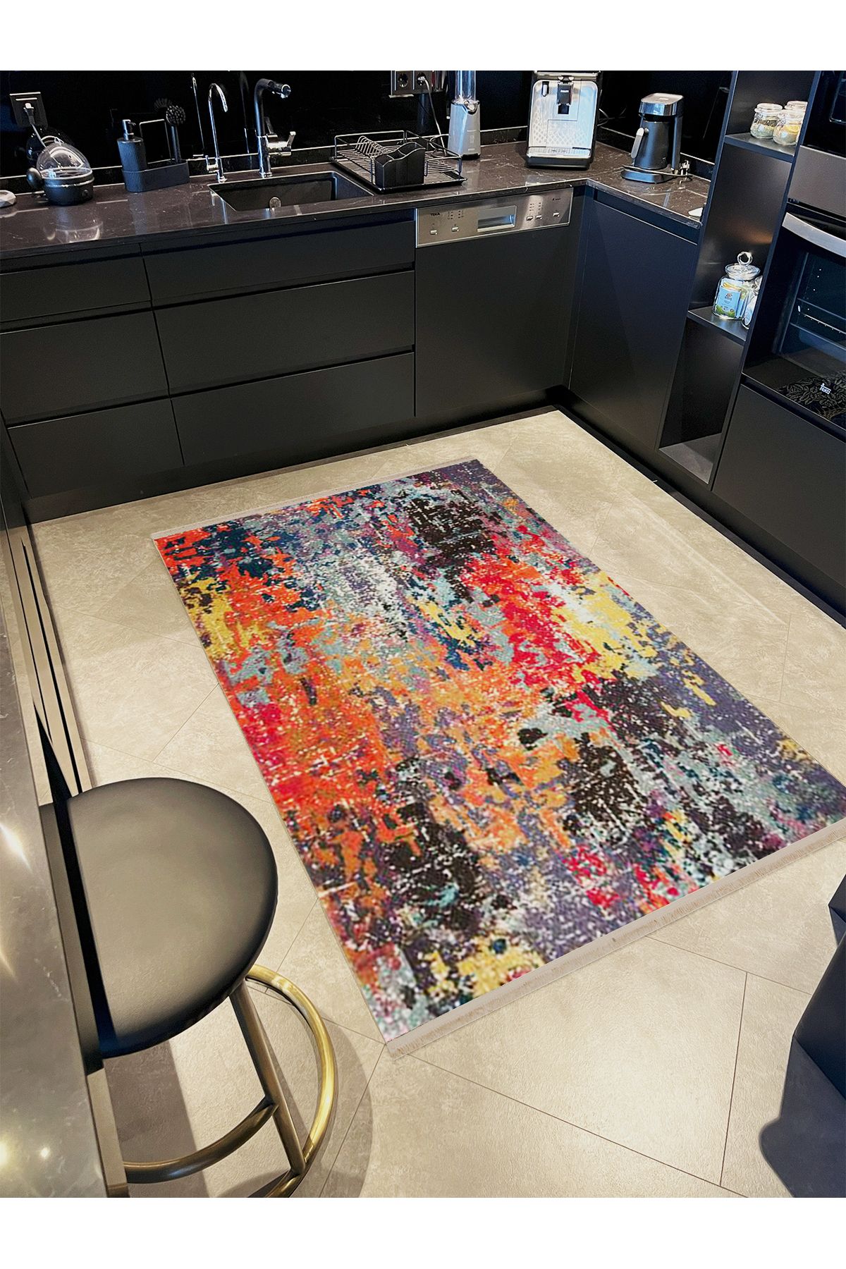 Lina Koleksiyonu Çok Renkli Soyut Desenli Dokuma Taban Dekoratif Halı lina34