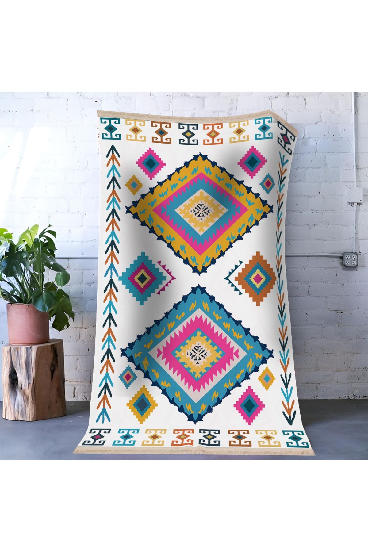 Mira Çok Renkli Geleneksel Motif Desenli Vintage Dekoratif Halı Mira 1553