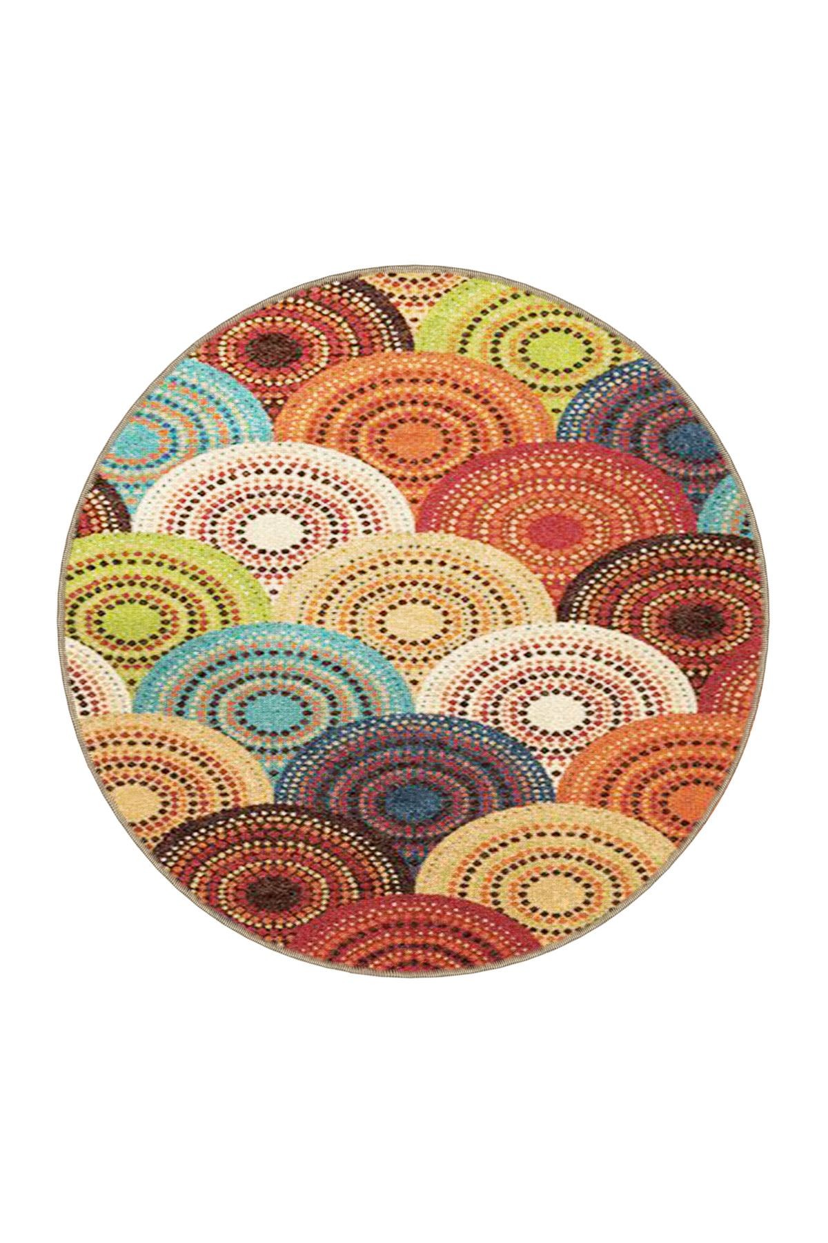 Multy Renklerinde Daire Geometrik Desenli Dekoratif Halı 4114