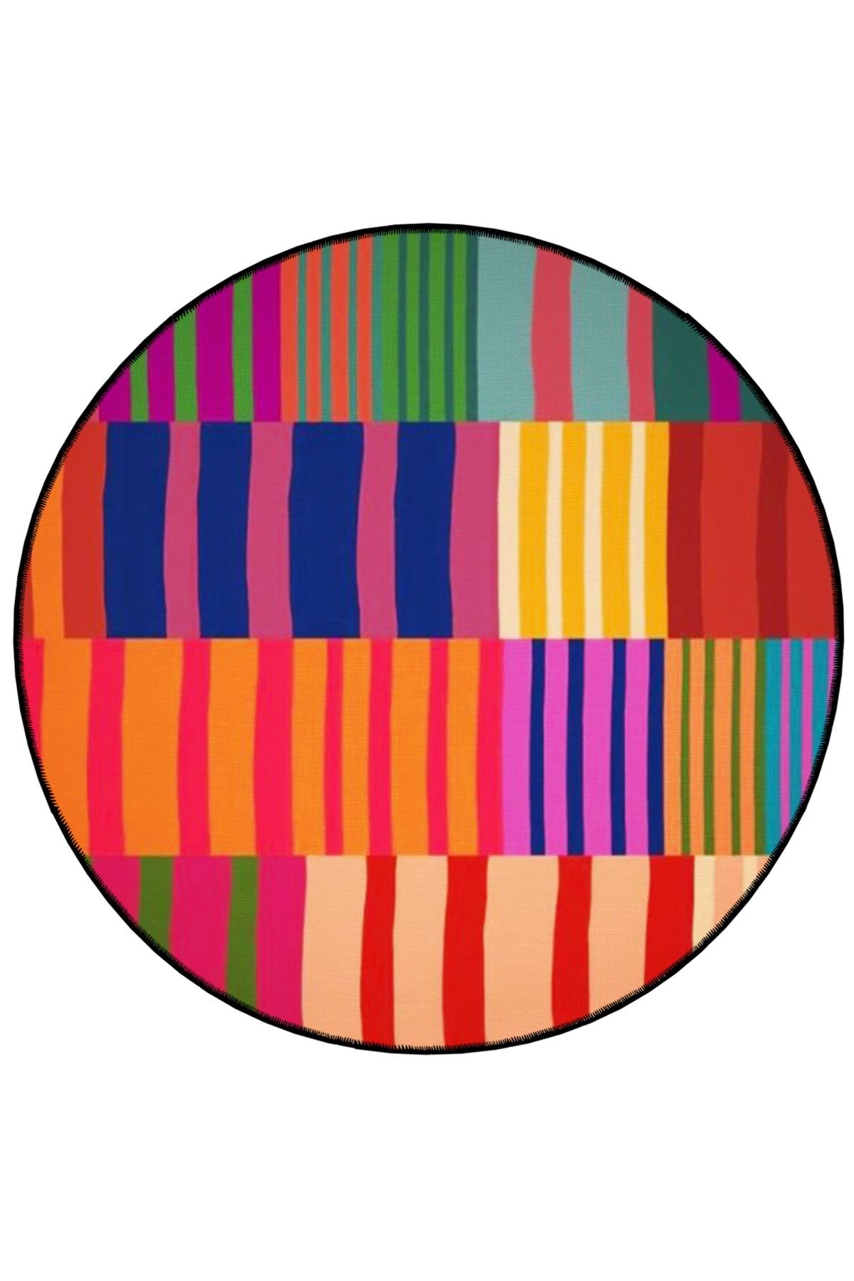 Çok Renkli Çizgili Geometrik Desenli Yuvarlak Dokuma Taban Modern Dekoratif Halı 6103
