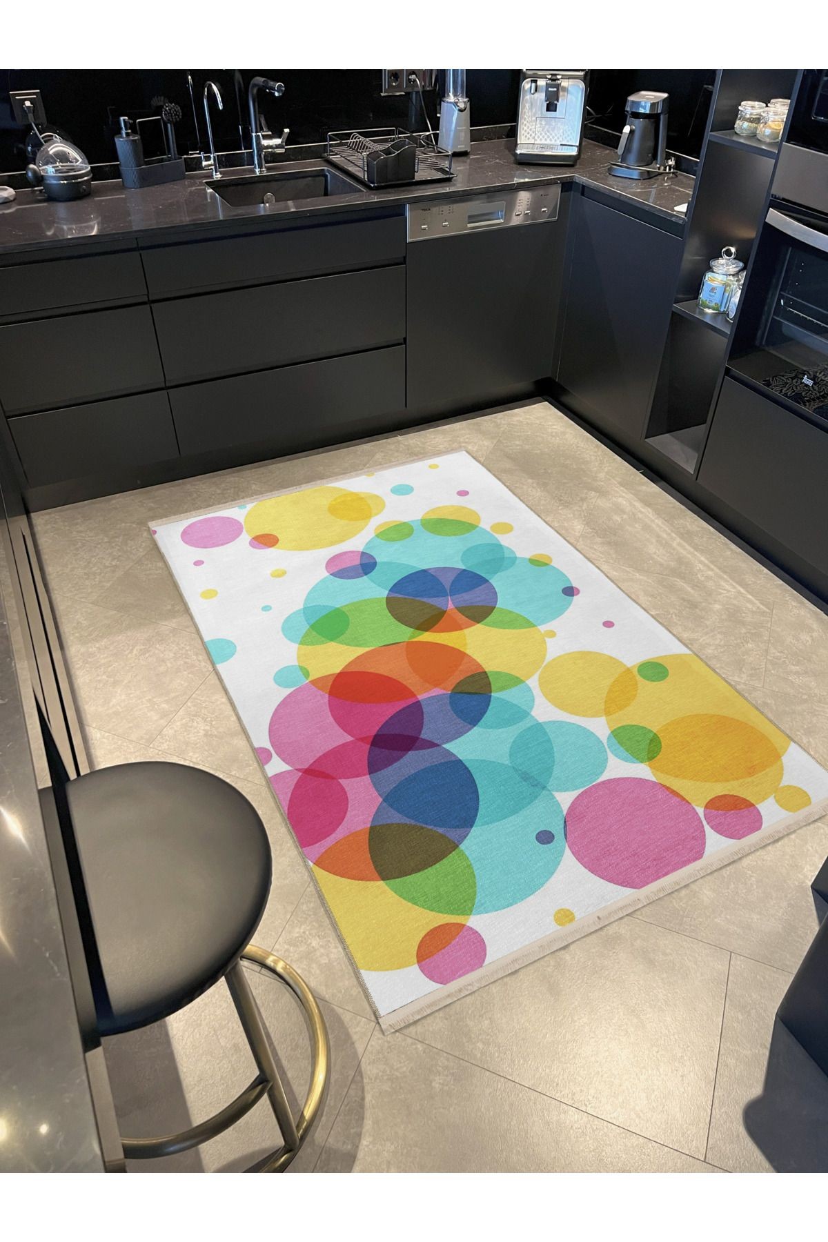 Çok Renkli Boya Damlası Daire Şekil Desenli Kreatif Modern Dekoratif Halı 2160