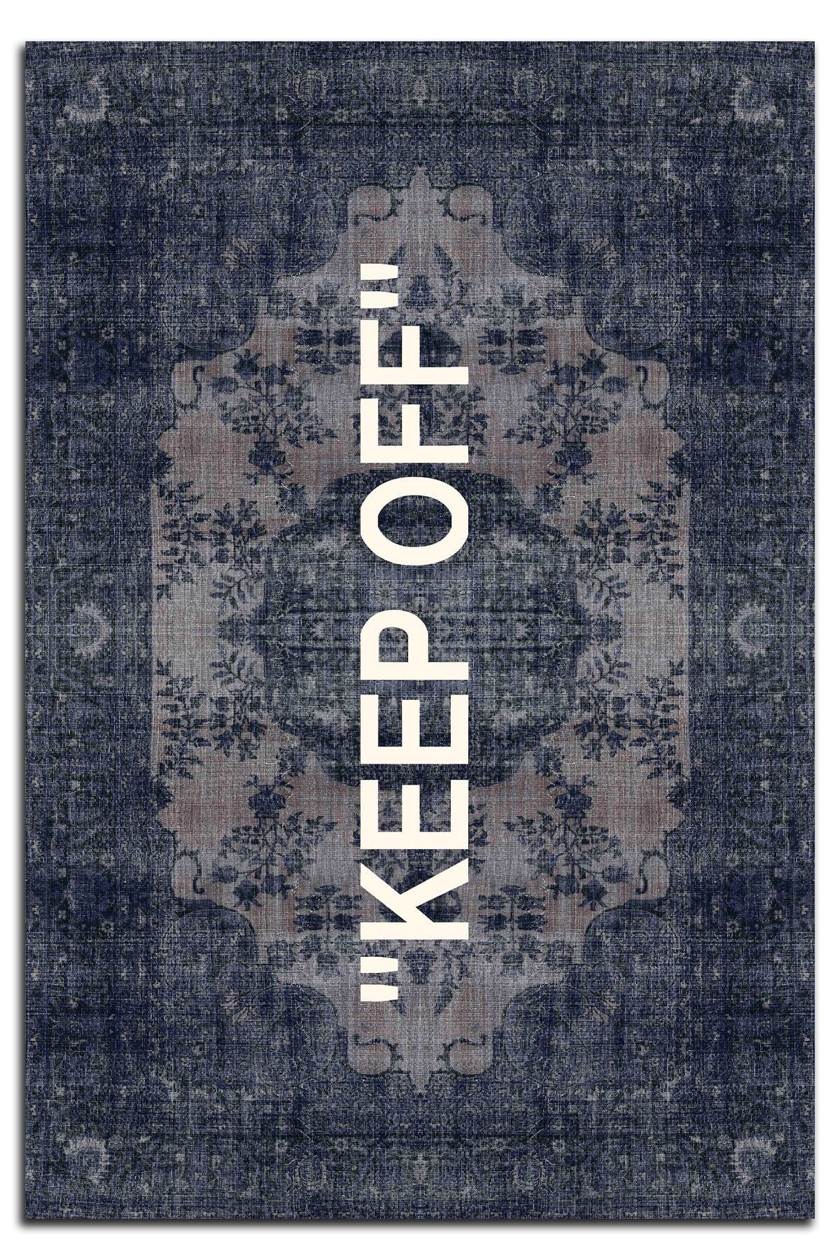 Mira Keep Off Yazılı Lacivert Klasik Modern Halı