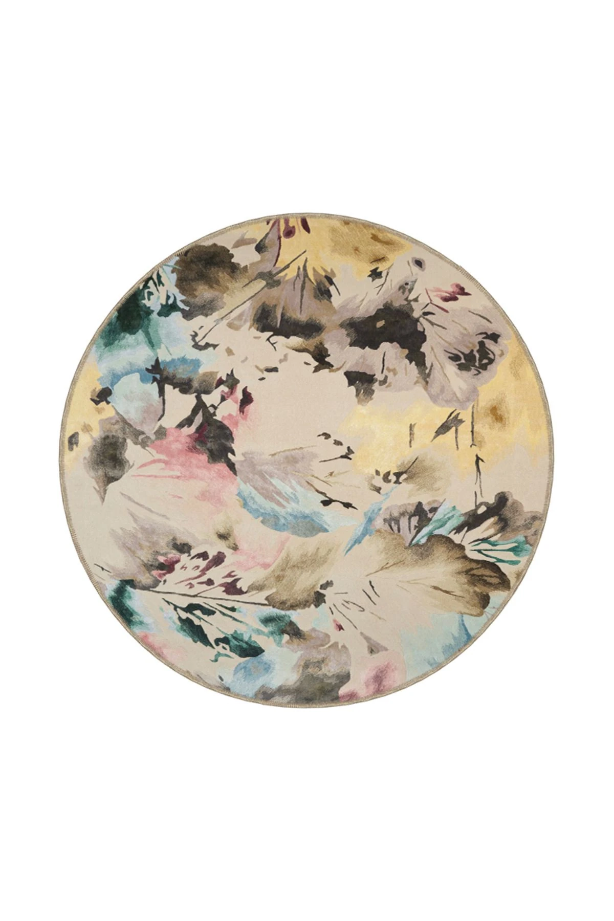 Krem Çiçekli Temalı Desenli Modern Dekoratif Halı ve Yıkanabilir Halı miravip9595