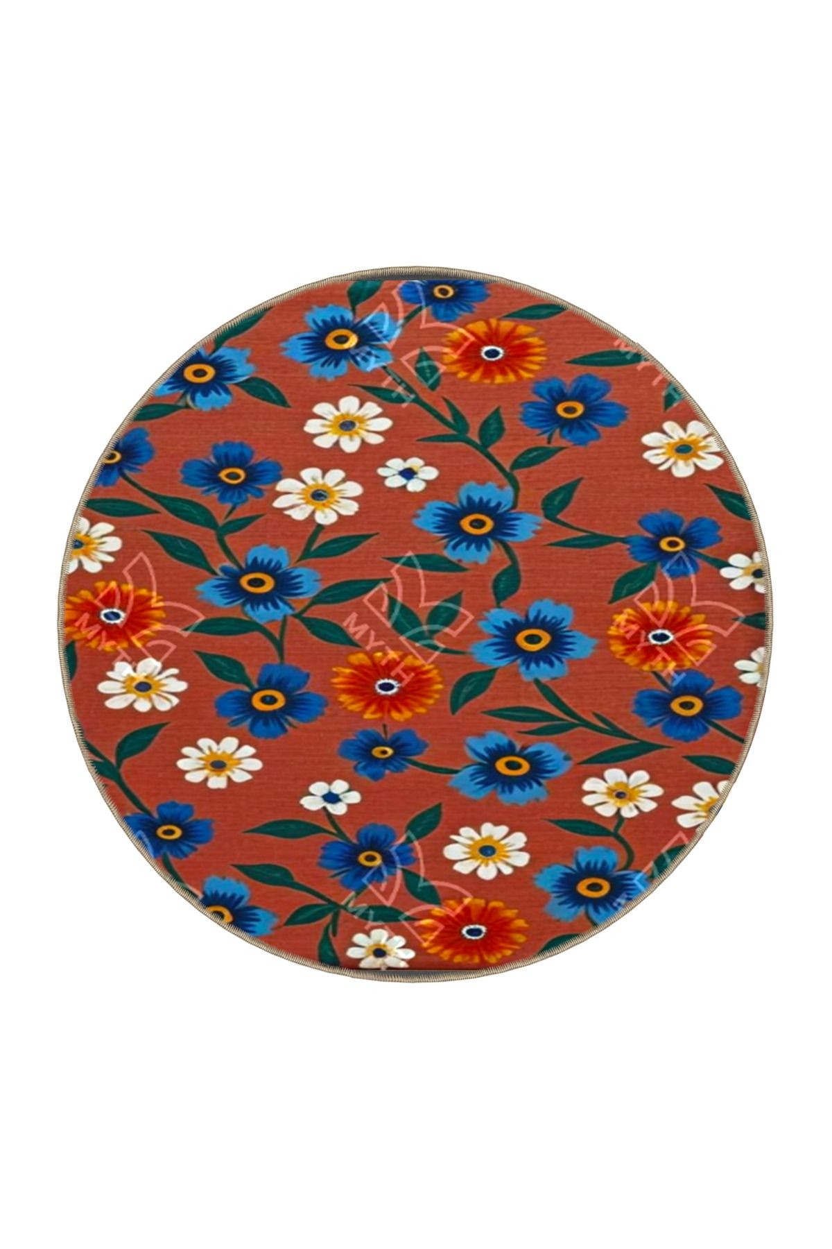 Kırmızı Floral Botanik Desenli Dokuma Taban ve Yıkanabilir Halı MYTH47