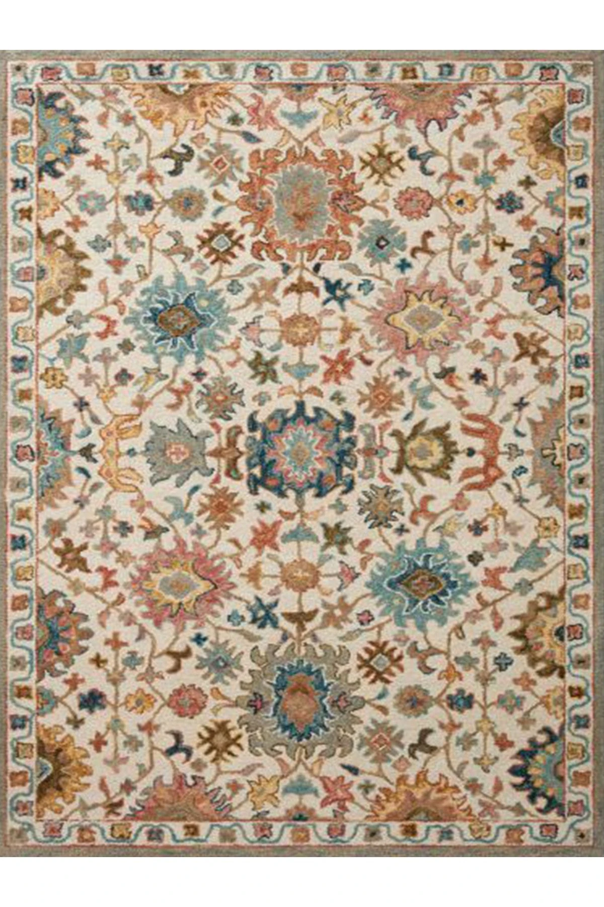 İnci Koleksiyonu Çok Renkli Geleneksel Motif Çiçek Desen Dokuma Taban Vintage Dekoratif Halı inci37