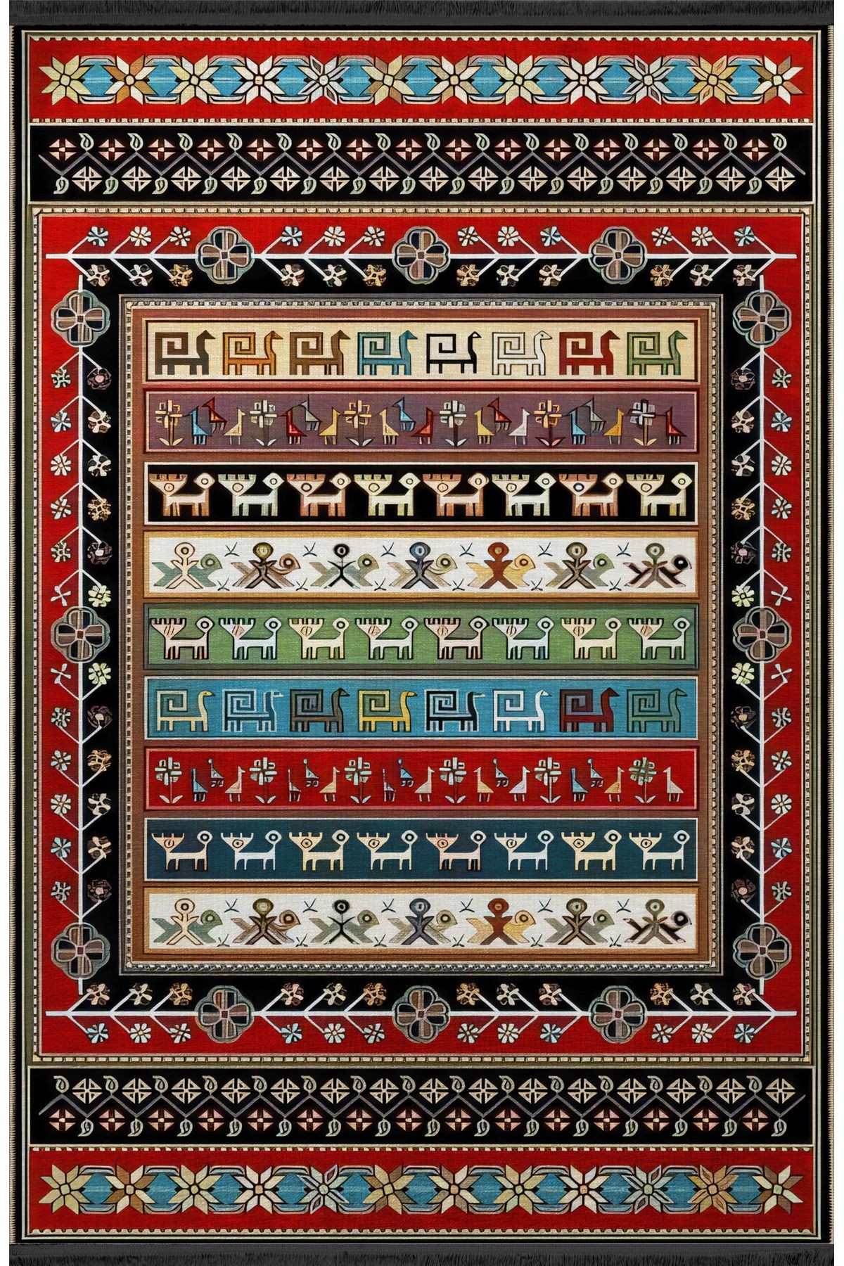 Açık Ton Çok Renkli Karma Şekil Etnik Desenli Kreatif Modern Dekoratif Halı 2421