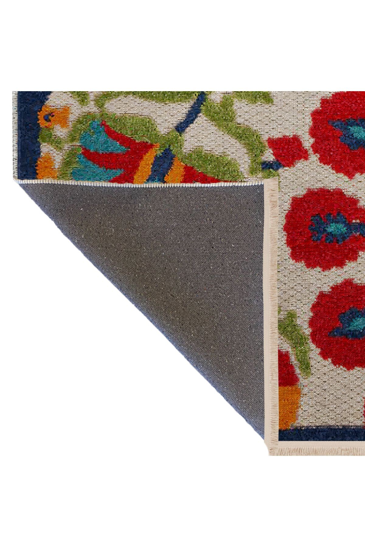 Açık Ton Çok Renkli Çiçek ve Gül Motif Desenli Kreatif Vintage Dekoratif Halı 2673