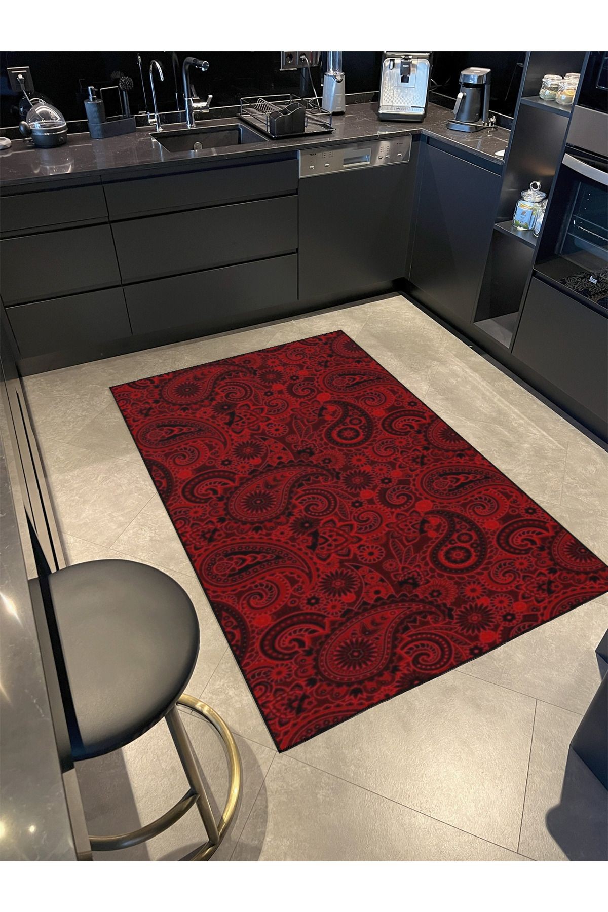 Etnik Kırmızı Çiçek Temalı Desenli Dokuma Taban ve Dekoratif Yıkanabilir Halı miravip8528