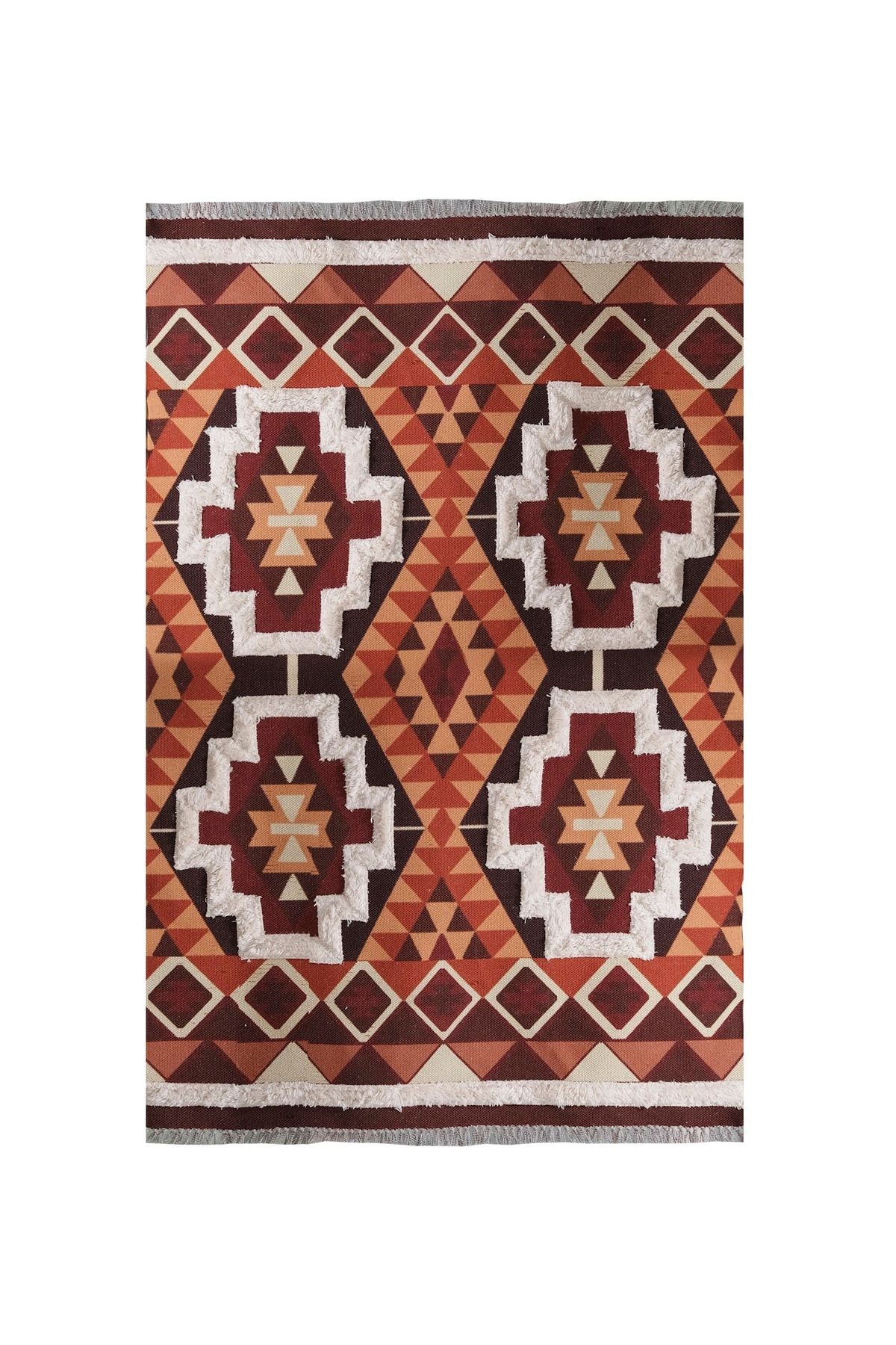 Rst 4033 Kiremit Renk Çok Renkli Geometrik Etnik Desenli Kilim