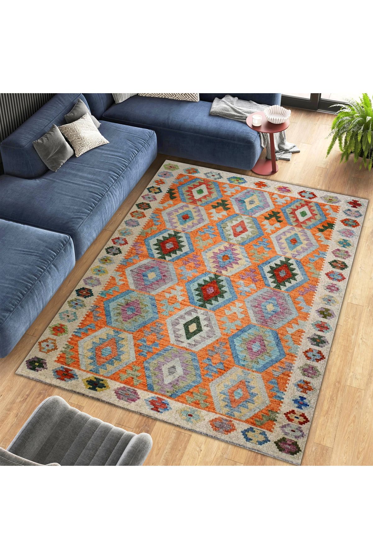 Mete Koleksiyonu Çok Renkli İskandinav Detaylı Geometrik Desenli Modern Dekoratif Halı 15