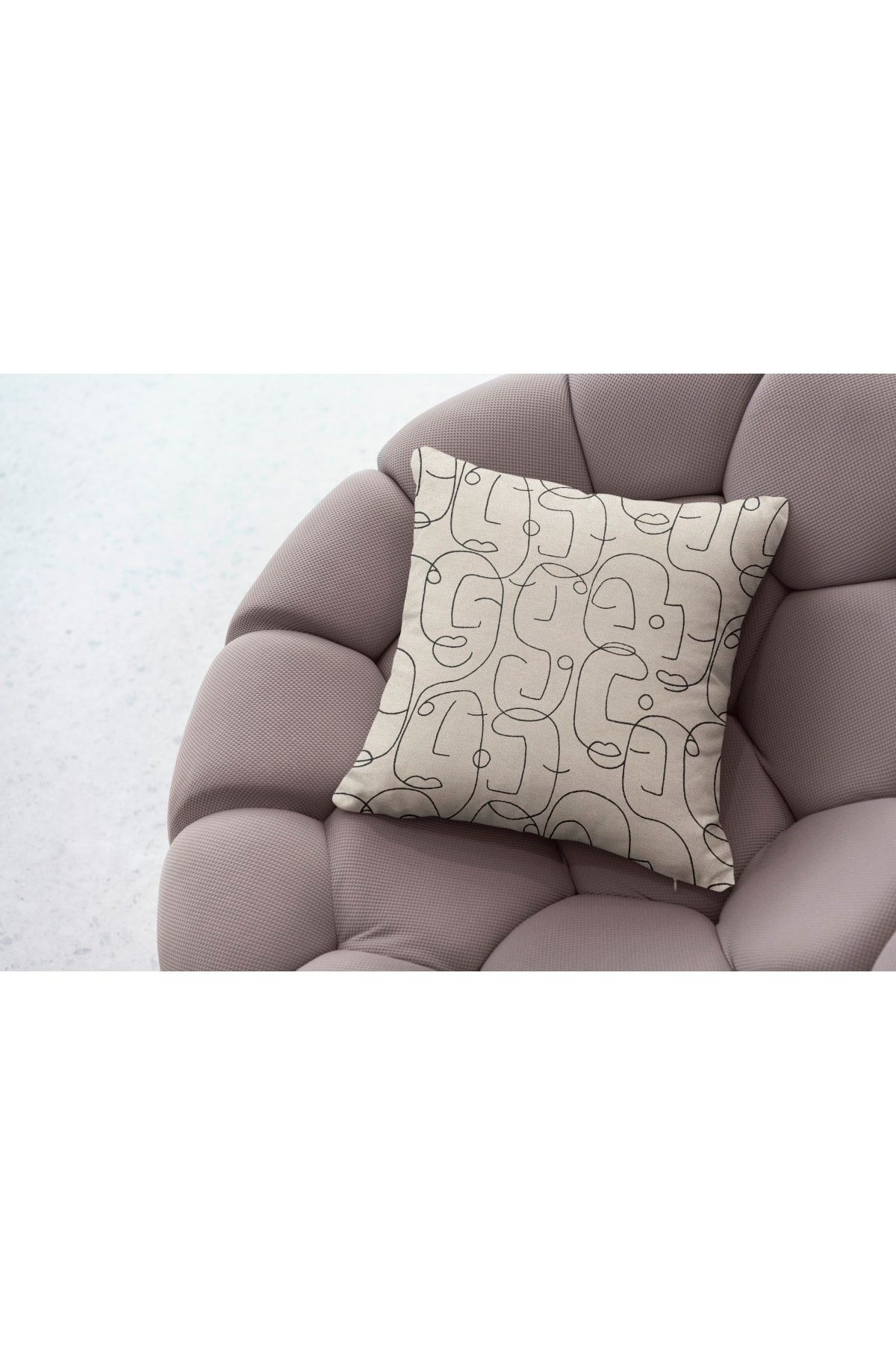 Kırlent 1126 Siyah Bej Minimalist Yüz Figürlü Kırlent Kılıfı Pillow18