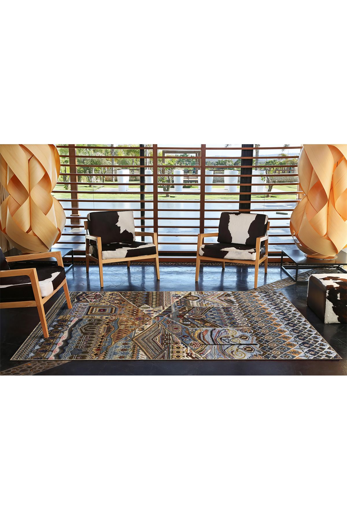 Mavi Gri Geometrik Geleneksel Dokuma Taban Halı 4047