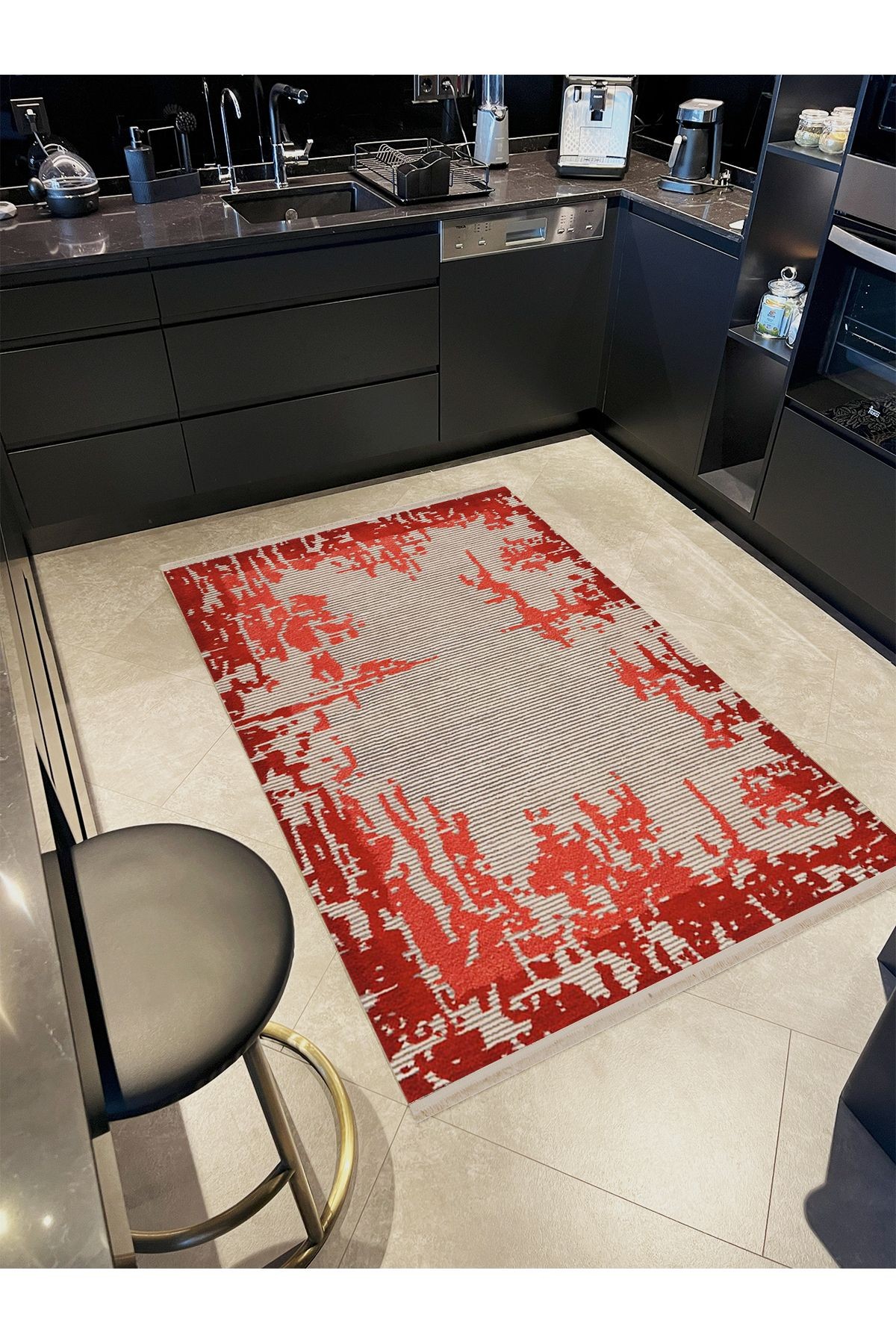 Güney Koleksiyonu Kırmızı Gri Temalı Soyut Desenli Kreatif Modern Dekoratif Halı 21