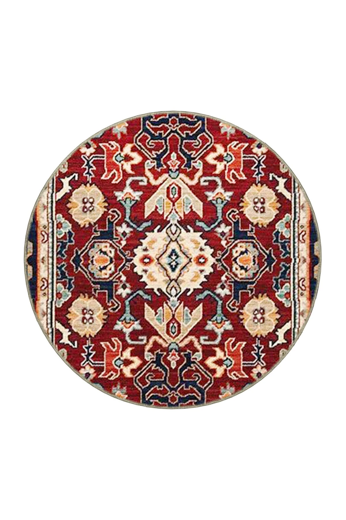 Bordo Temalı Çok Renkli Geleneksel Motif Desenli Vintage Dekoratif Halı 4573