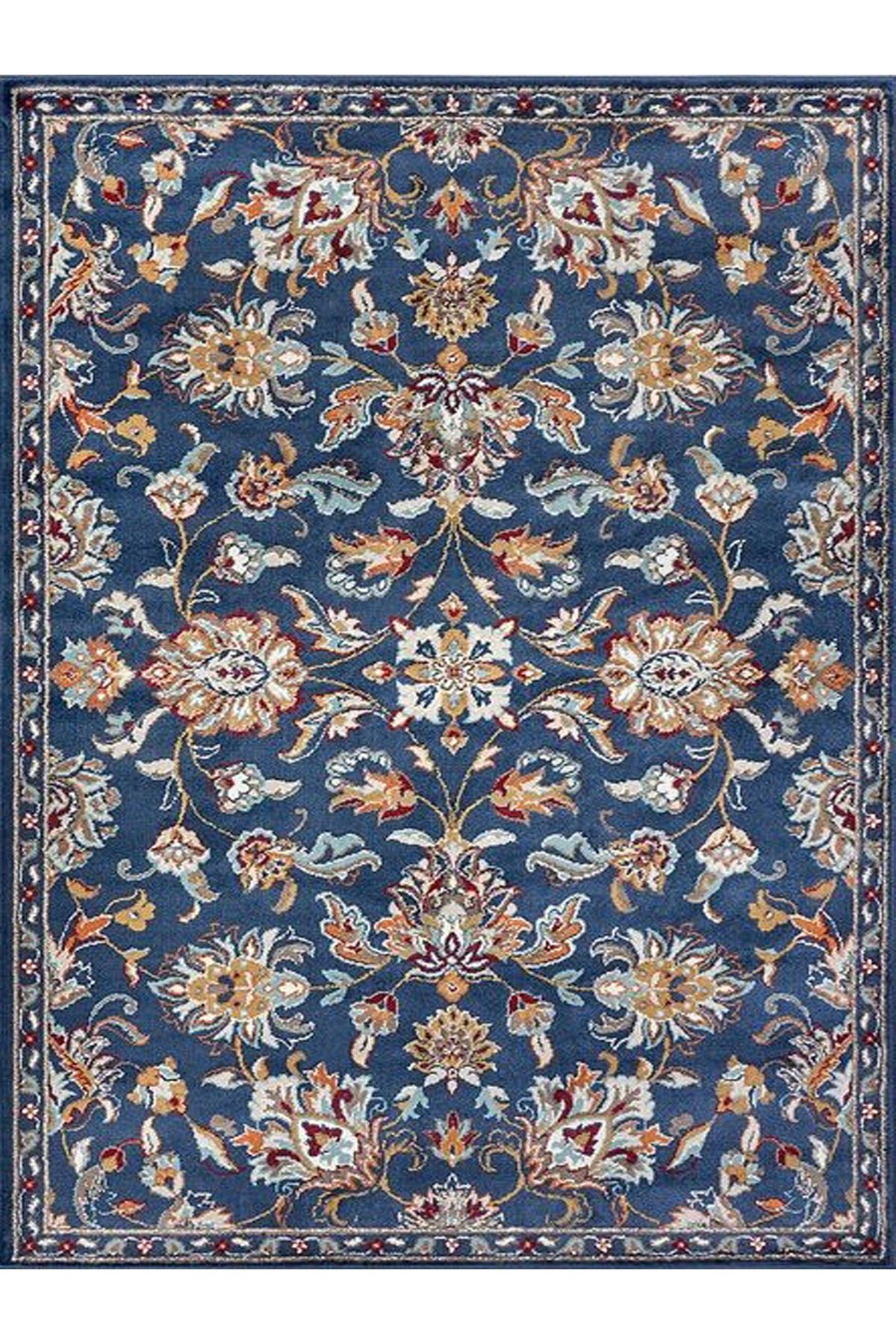 Kuzey Koleksiyonu Mavi Floral Desenli Dokuma Taban Dekoratif Halı kuzey09