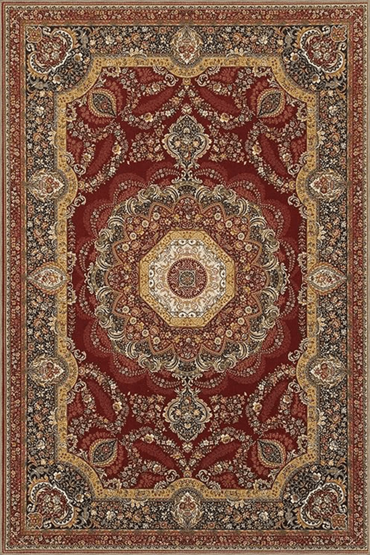 Bordo Temalı Geleneksel Motif Etnik Desenli Saçaklı Vintage Dekoratif Halı 3966