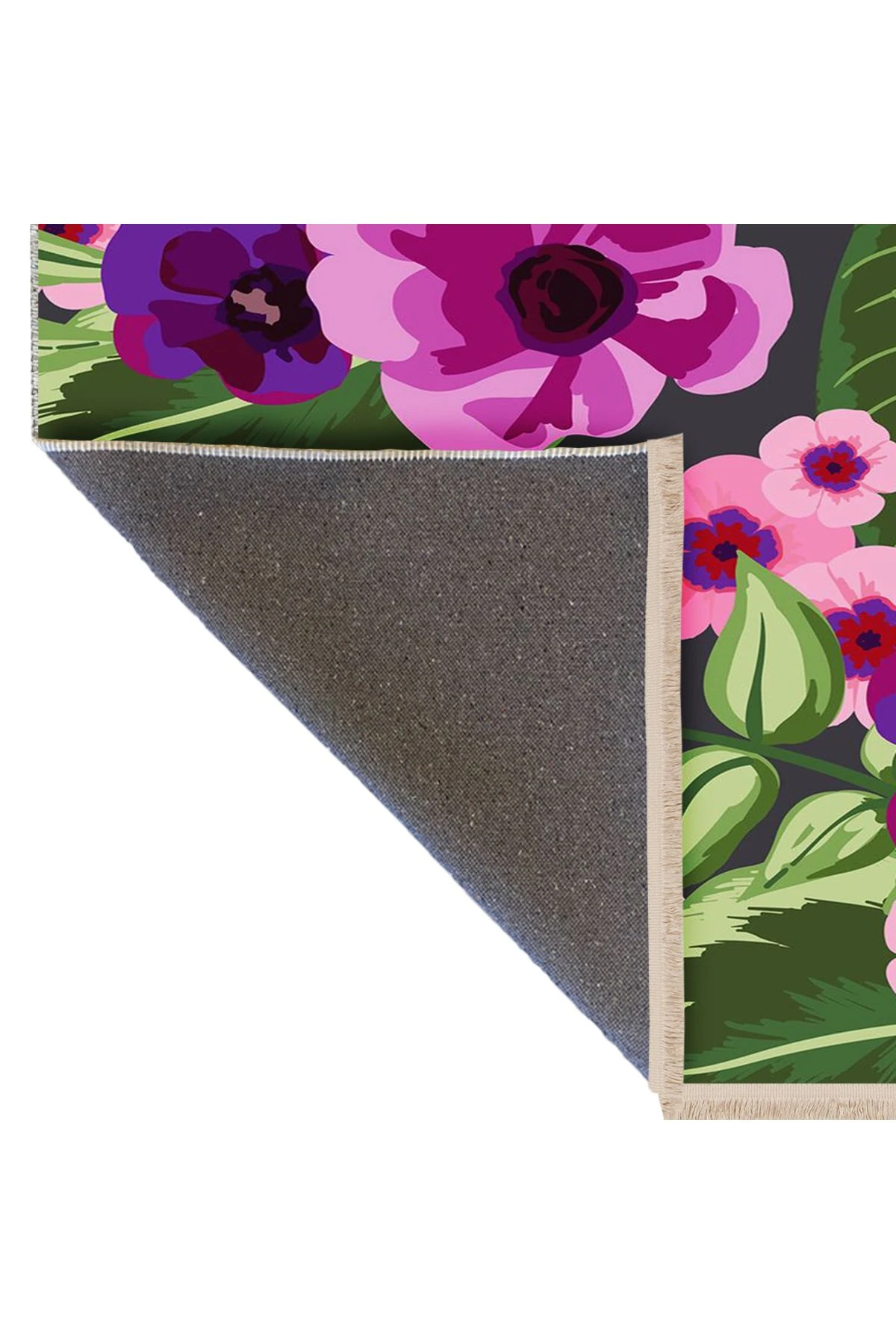 Yılmaz Koleksiyonu Pembe ve Yeşil Tonlar Menekşe ve Yapraklar Desenli Modern Dekoratif Halı 11