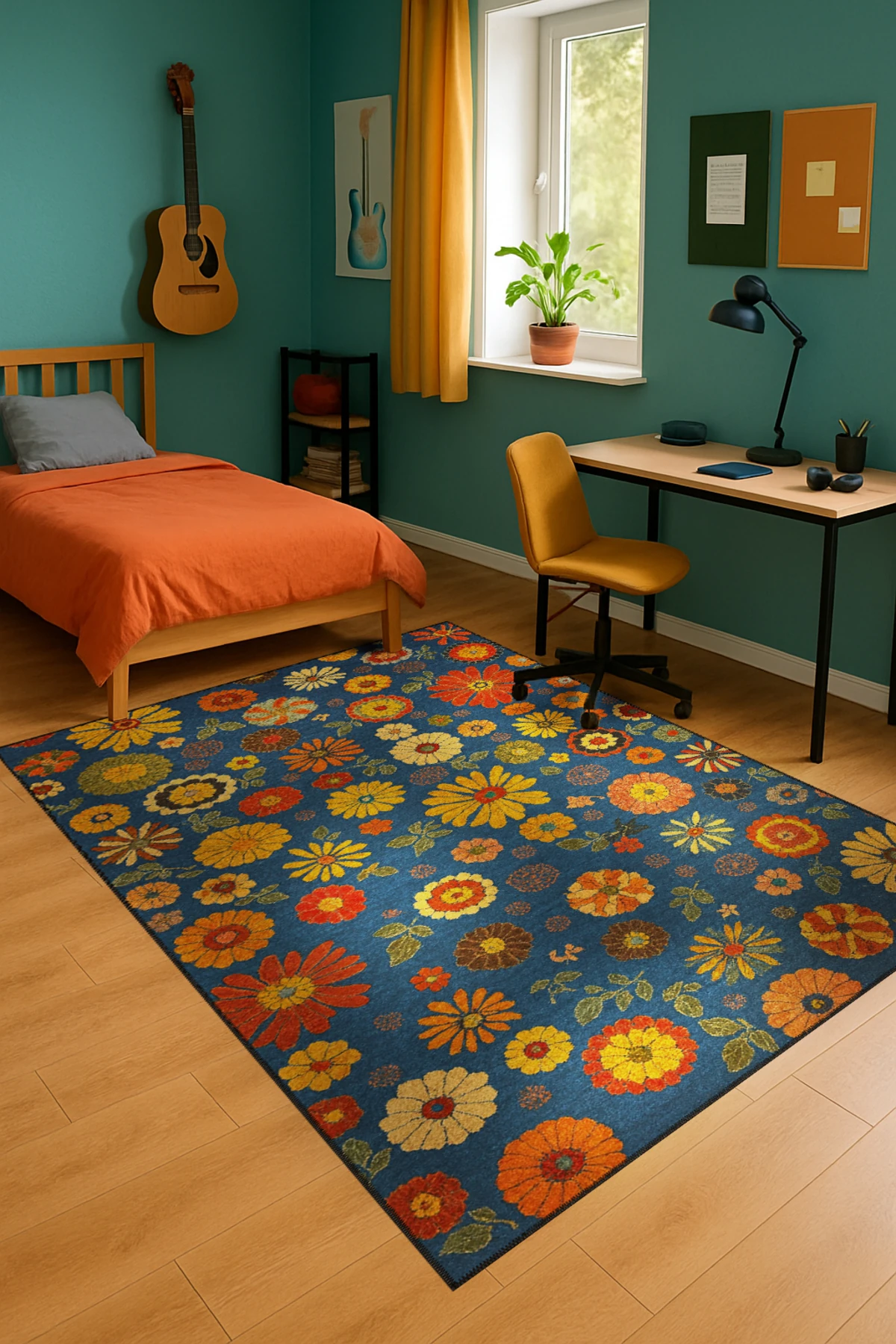 MOSSO Çiçek Motifli Desen Dokuma Taban Vintage Dekoratif Halı mosso908