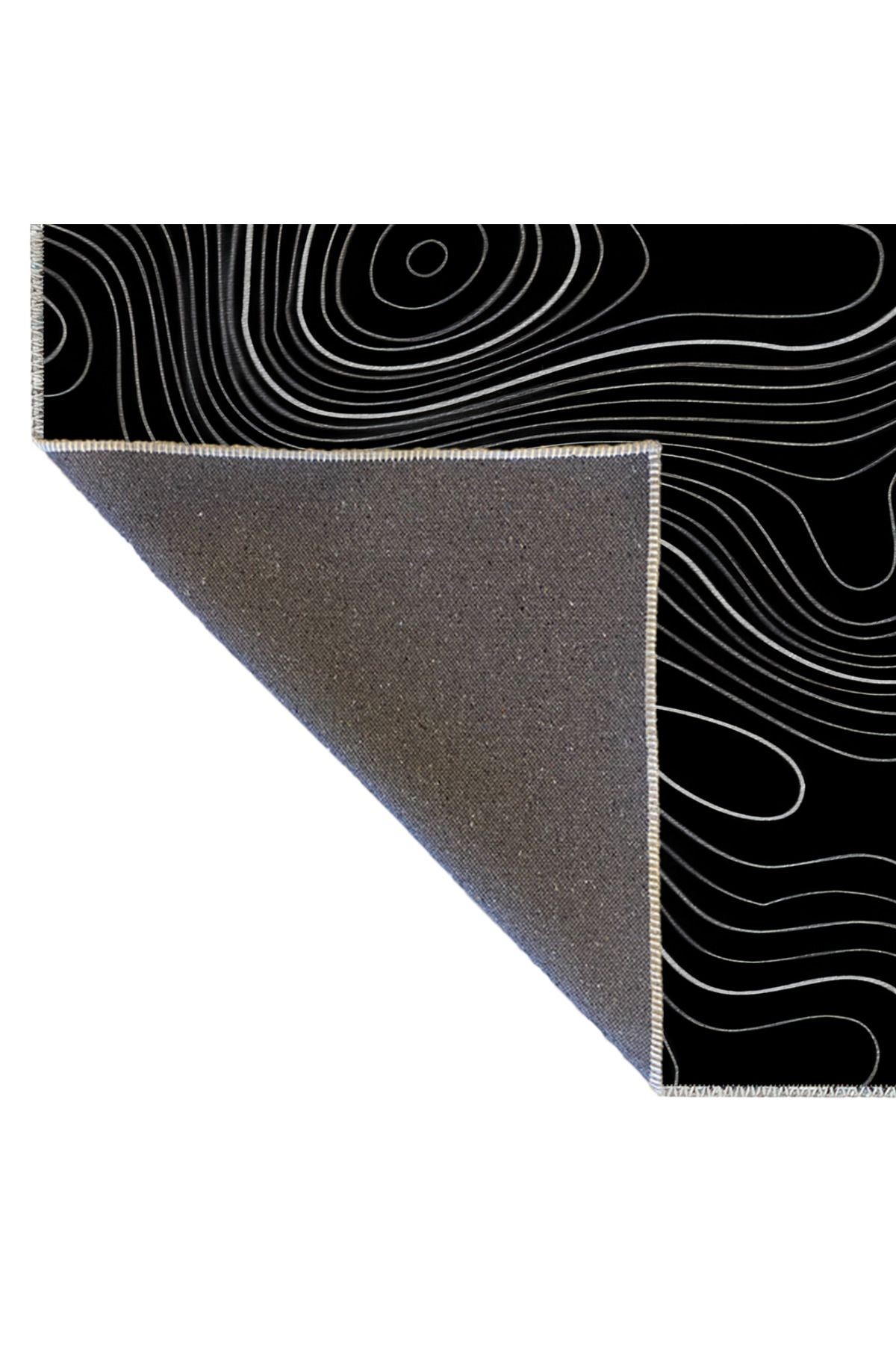 Siyah Temalı Sürrealist Soyut Dalgalı Spiral Desenli Modern Dekoratif Halı 2371