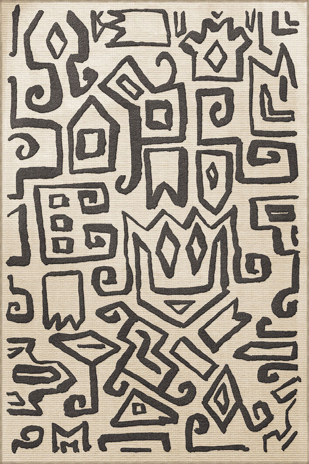 Siyah Bej Temalı Soyut Figür Desenli Kreatif Modern Dekoratif Halı 3352