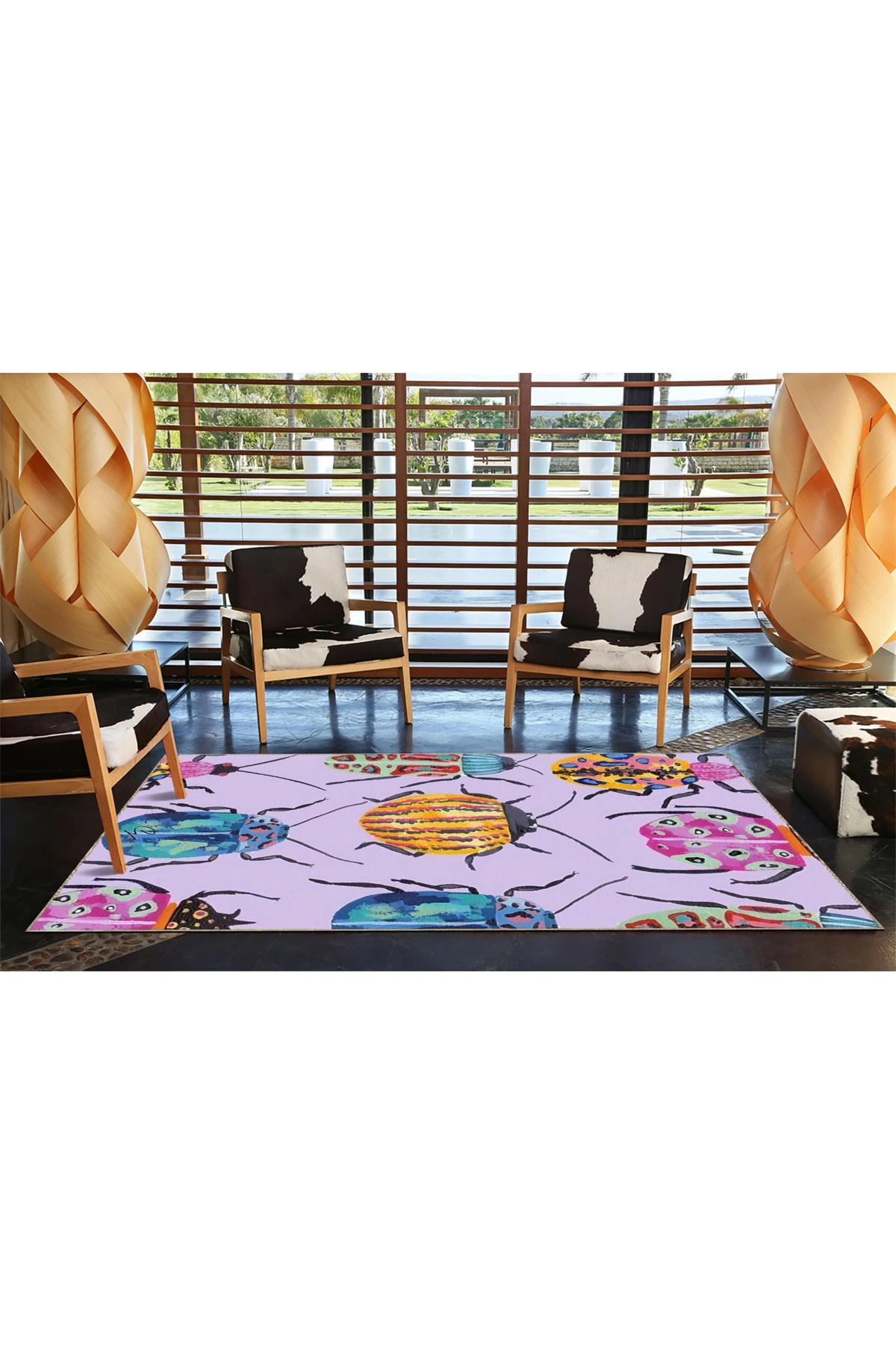 Pembe Renk Temalı Örümcek Hayvan Desenli Dokuma Taban Halı 3726