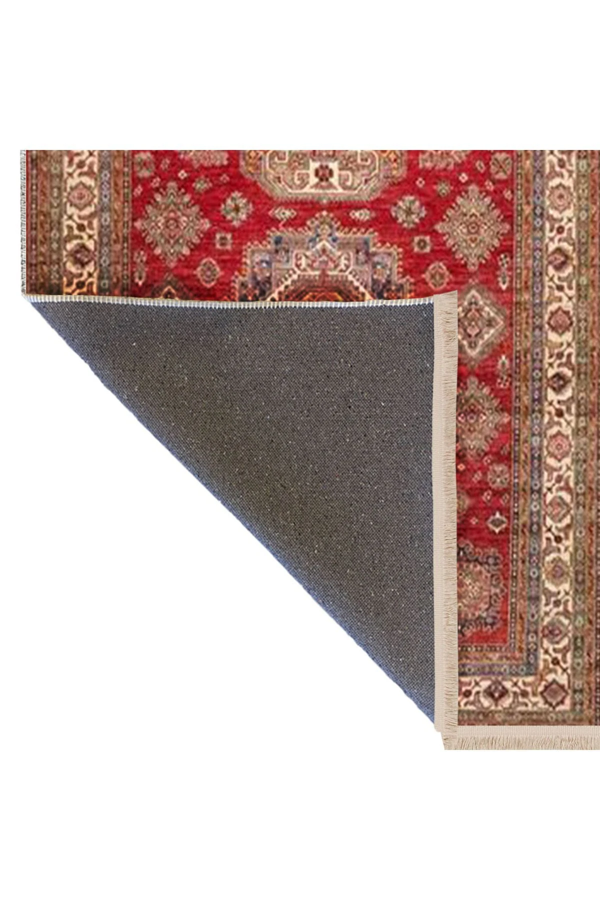 İnci Koleksiyonu Bej Bordür Detaylı Kırmızı Etnik Desenli Dokuma Taban Modern Dekoratif Halı inci45