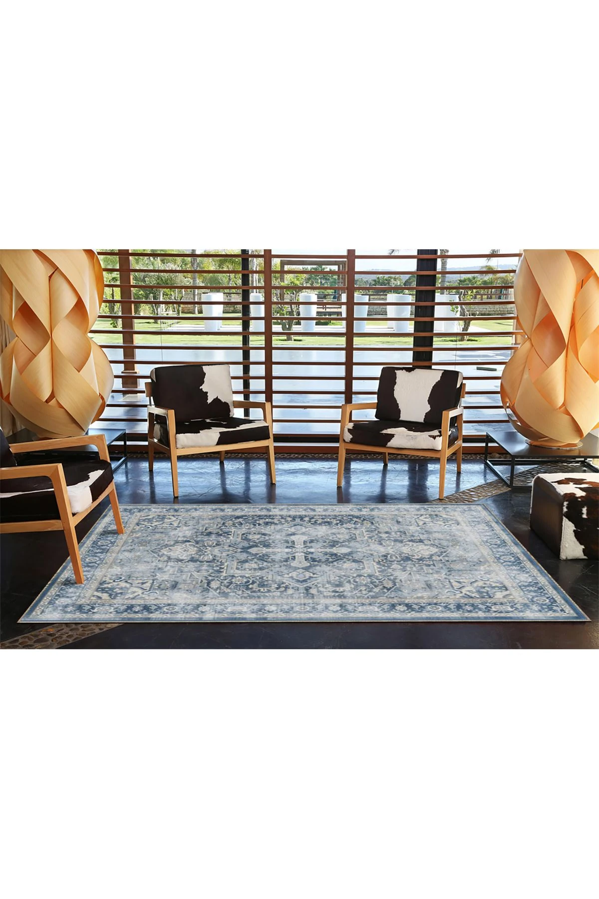 Antrasit Geometrik  Desenli Yıkanabilir Dekoratif Halı miravip8073