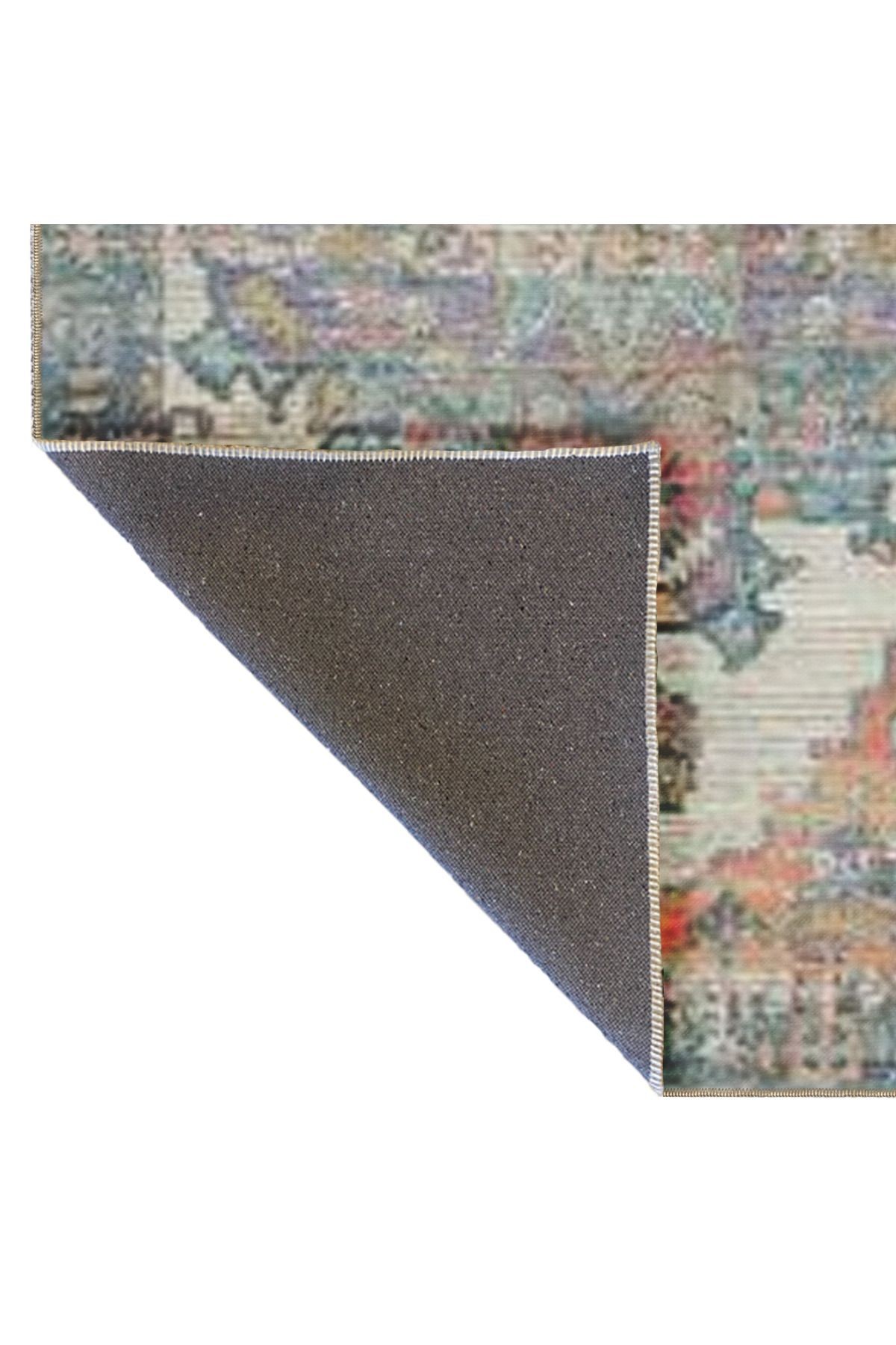 Açık Mavi ve Turuncu Temalı Geleneksel Motif Desenli Vintage Dekoratif Halı 5006