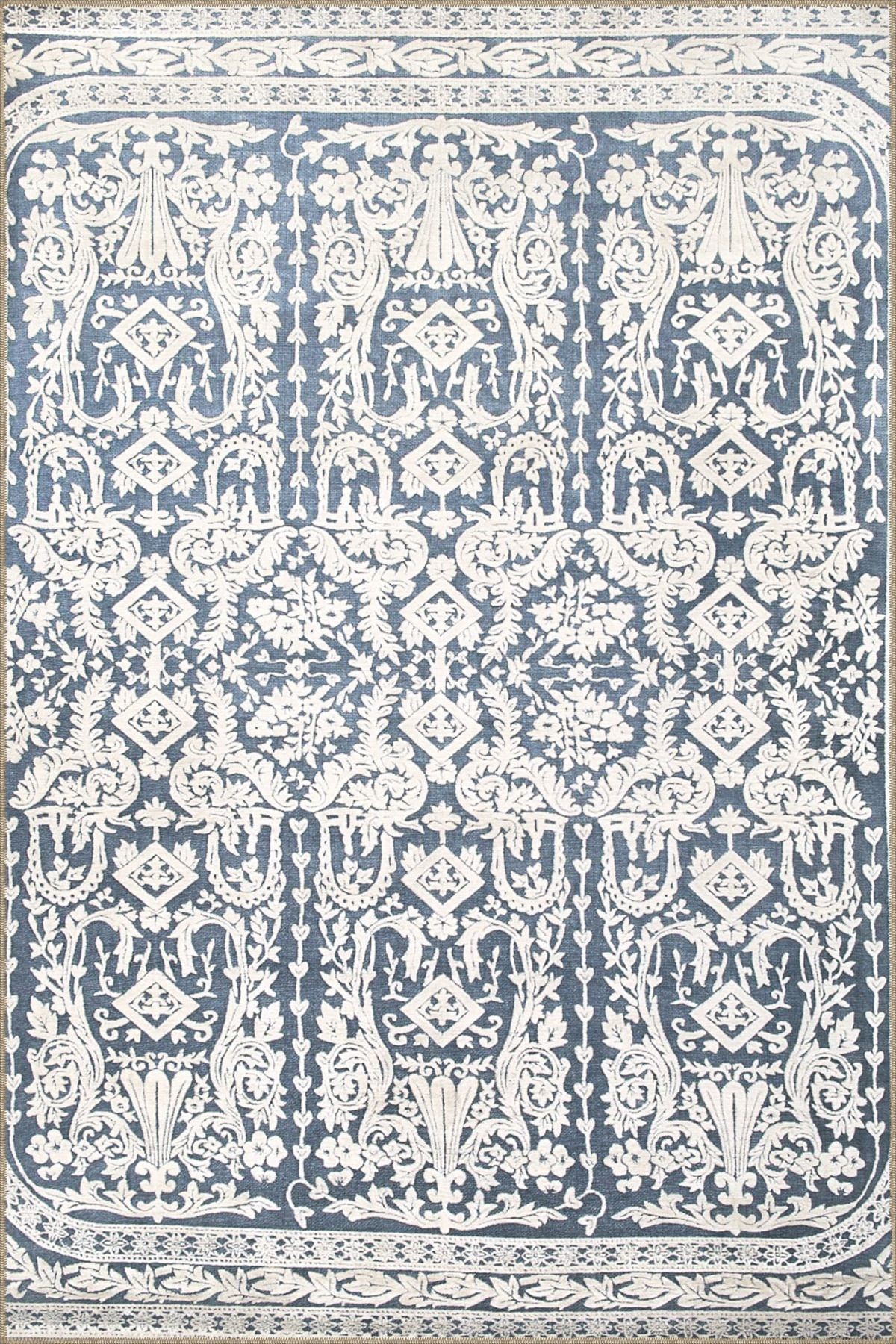 Bej Gri Temalı Motifli Etnik Desenli Vintage Dekoratif Halı 3445