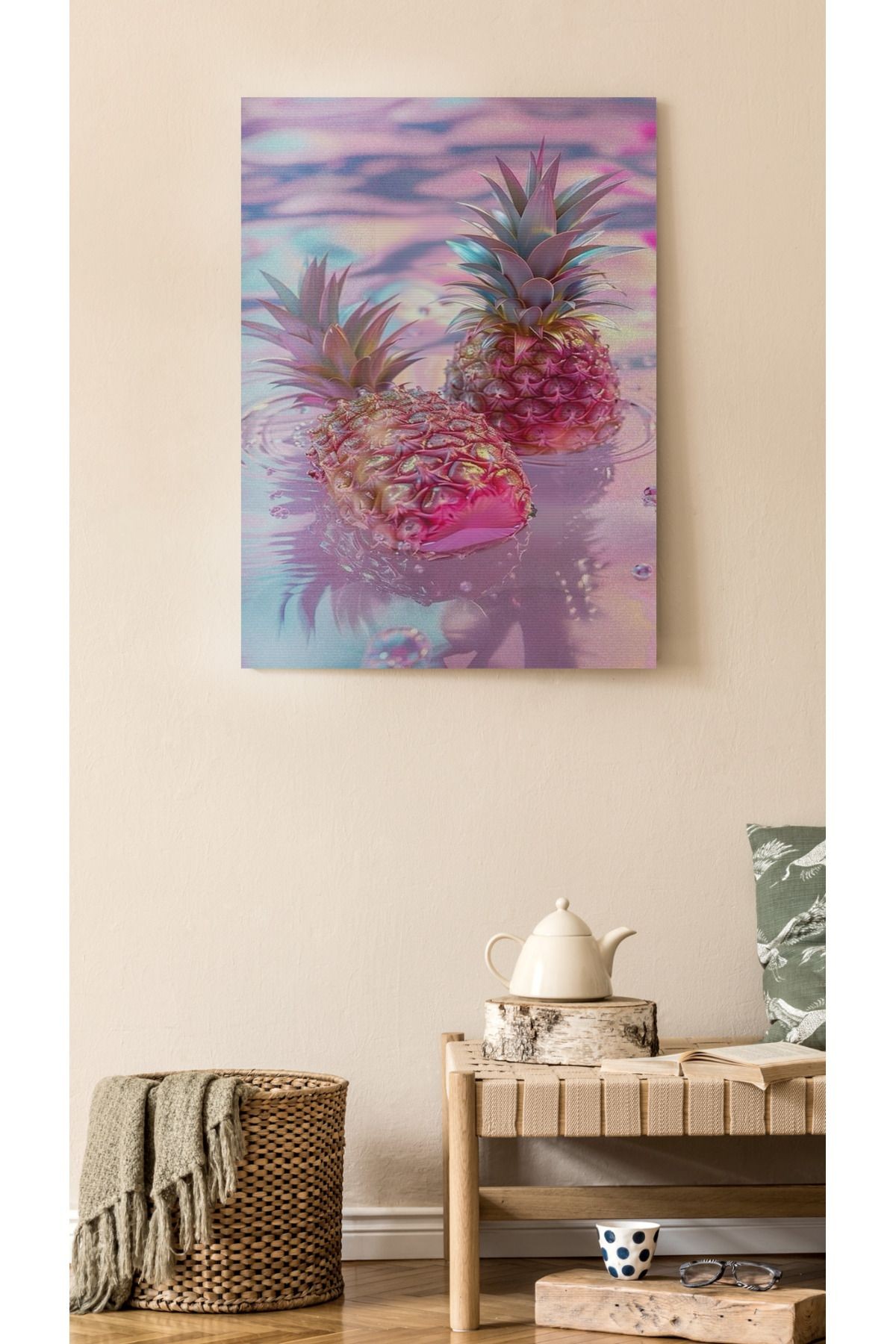Kanvas Tablo Pembe Ananas Desenli Temalı Tablo