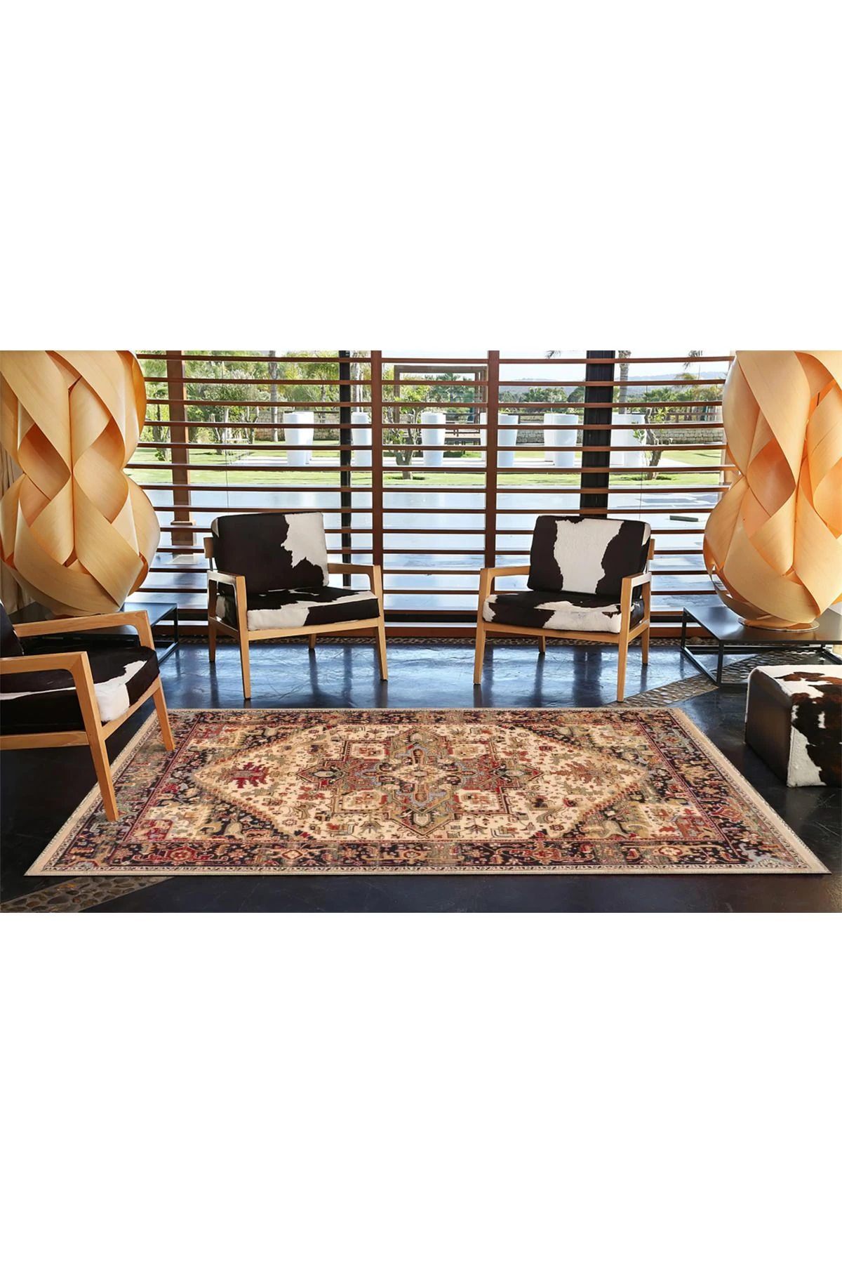 Kahverengi Baklavalı Geometrik Desenli Dekoratif Halı miravip874