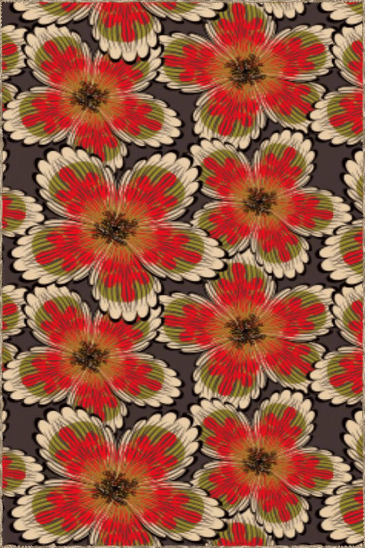 Kahverengi Kırmızı Temalı Floral Çiçek Desenli Kreatif Modern Dekoratif Halı 3601