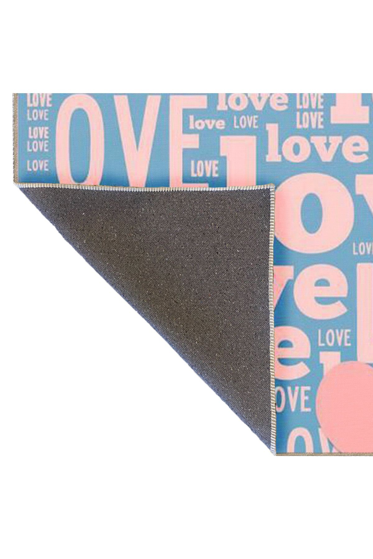 Açık Mavi ve Pudra Temalı Karma Love Yazı Desenli Modern Dekoratif Halı 4995