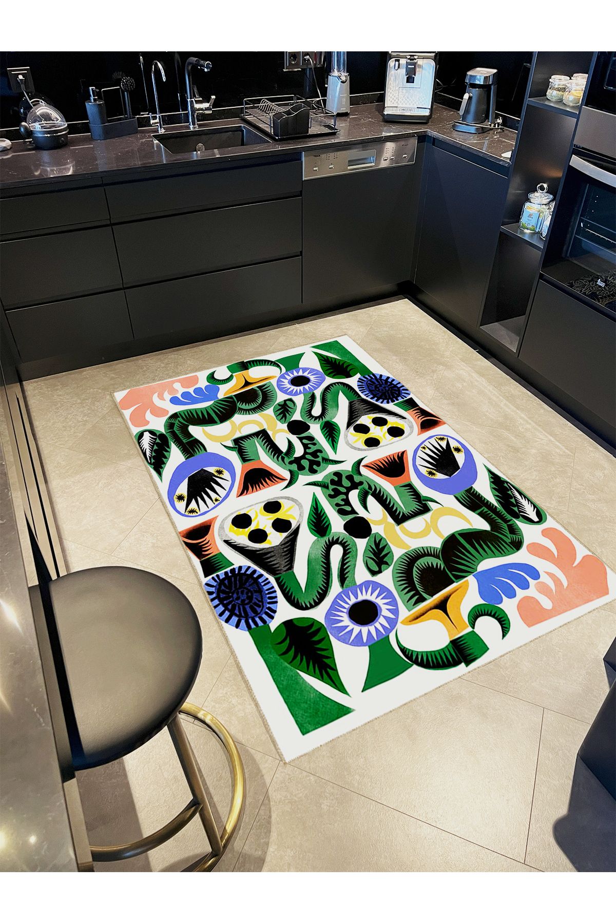 Buse Koleksiyonu Çok Renkli Soyut Şekiller Desenli Dokuma Taban Modern Dekoratif Halı buse13