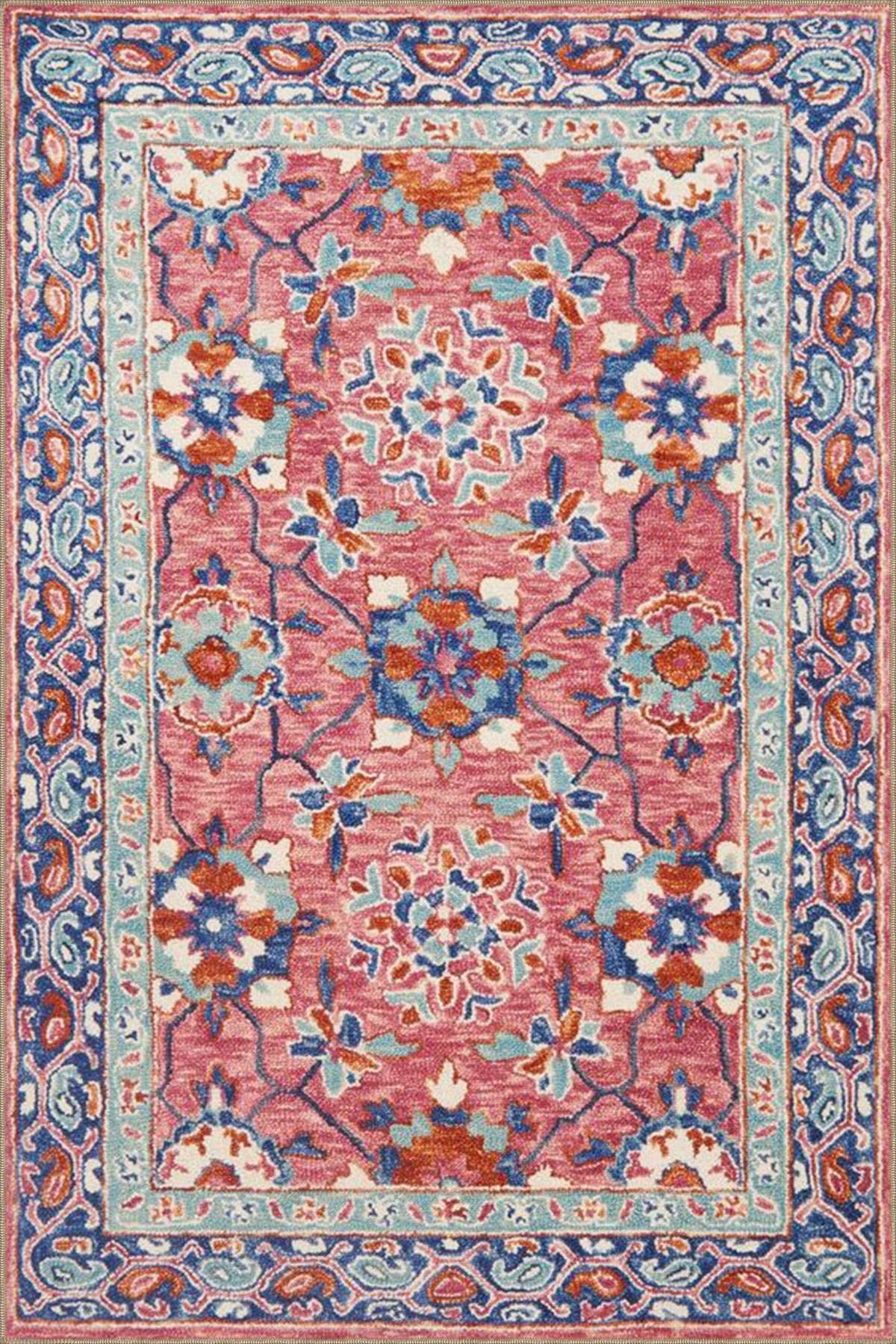 Kırmızı Tonlarda Geometrik Geleneksel Desenli Dokuma Taban Halı miravip332