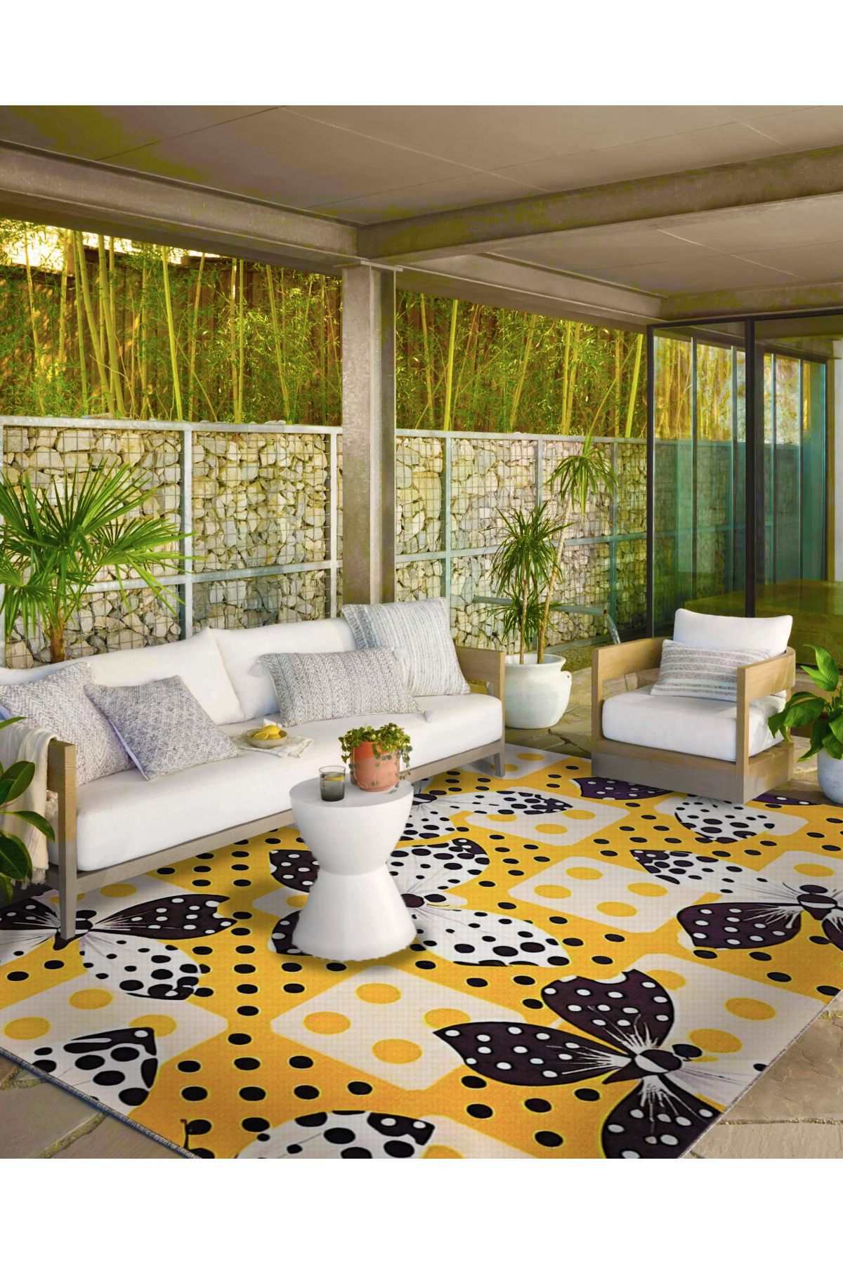 Paris Koleksiyonu Sarı Temalı Kelebek Desenli Kreatif Modern Dekoratif Halı 107