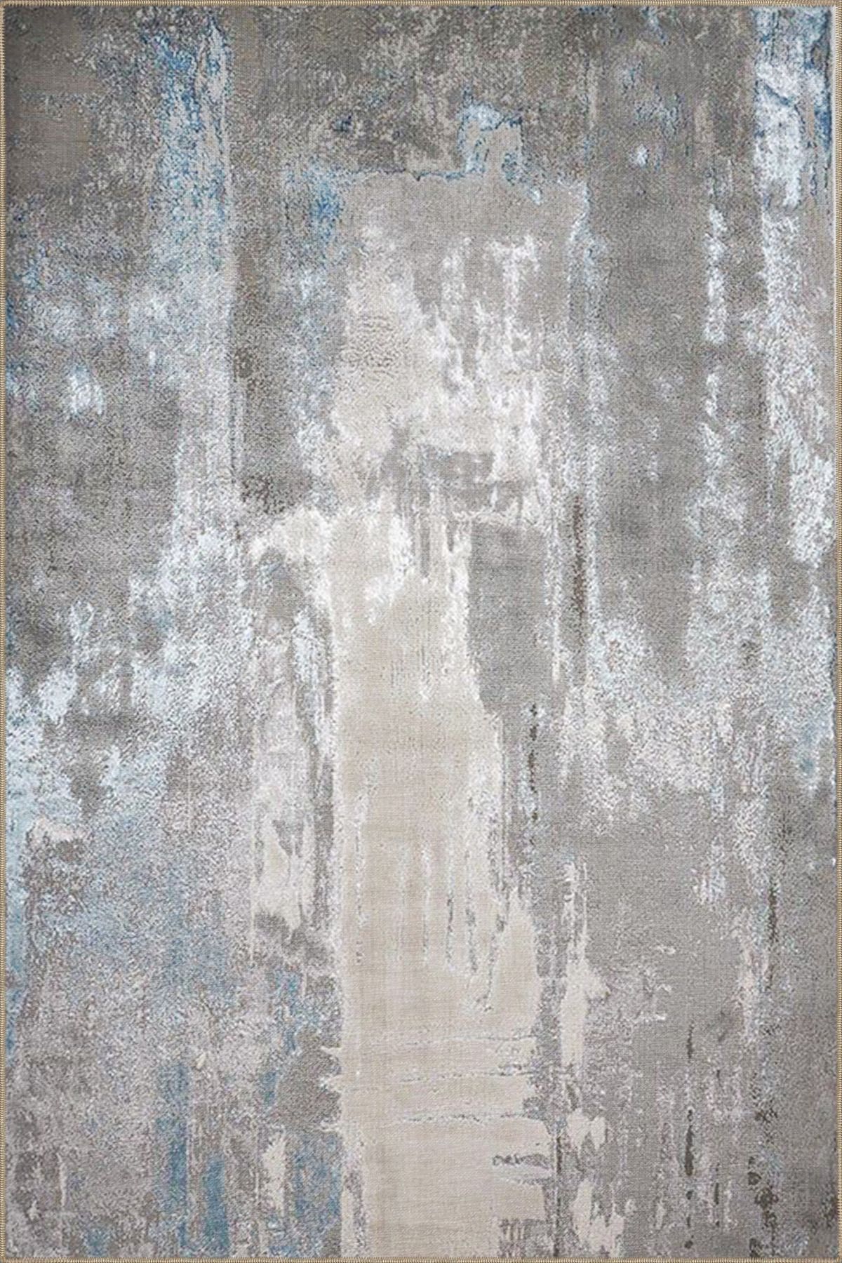 Gri Bej Temalı Abstract Soyut Desenli Kreatif Modern Dekoratif Halı 3921