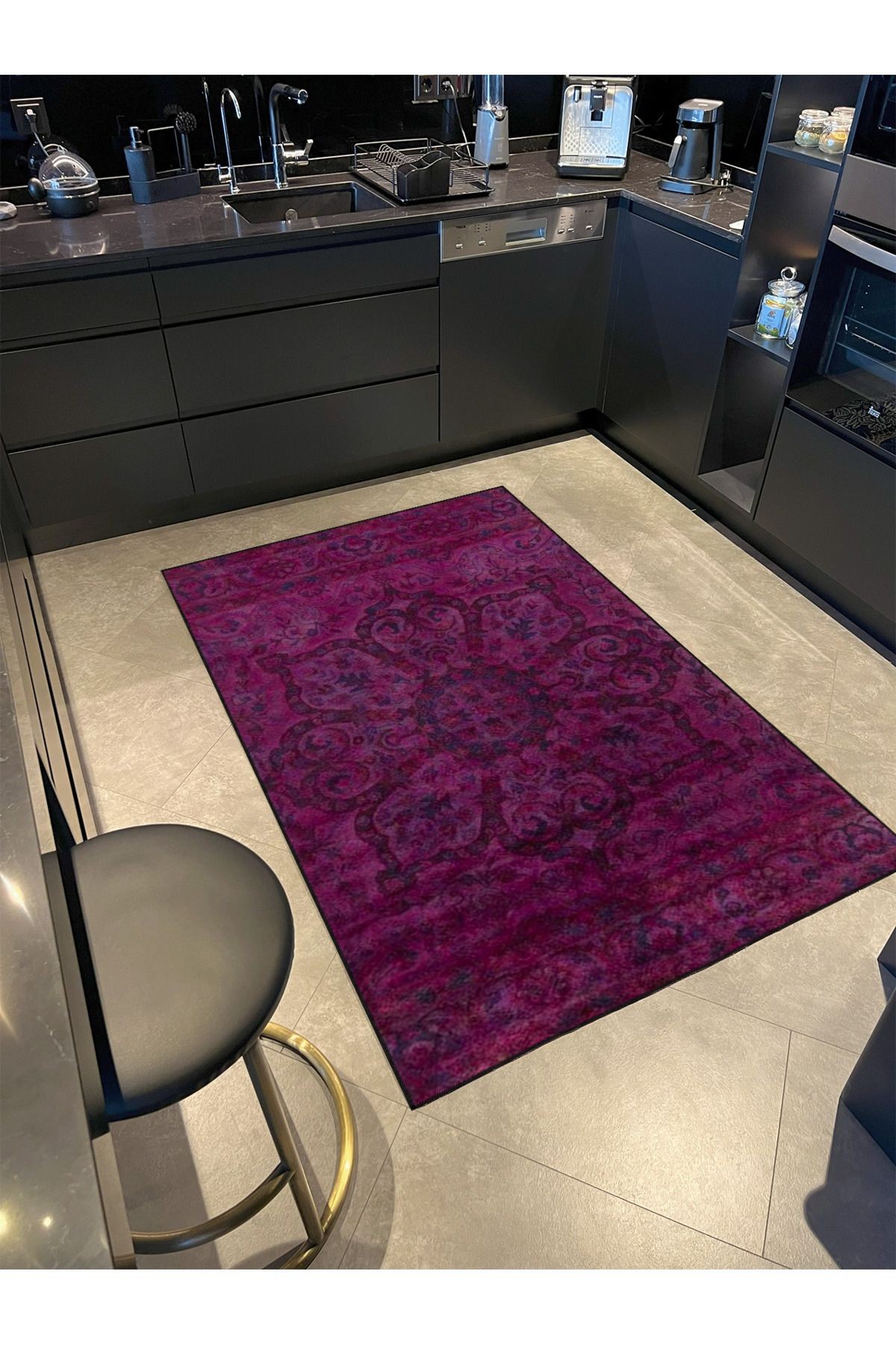 Kapalı Renkte Mor Renkli Desenli Dokuma Taban Halı ve Yıkanabilir Halı aloha181
