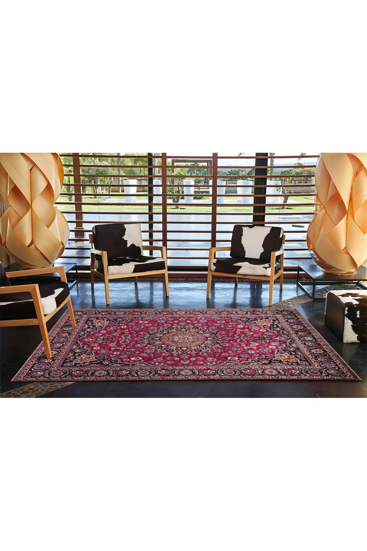 Kırmızı Temalı Çok Renkli Geleneksel Motif Etnik Desenli Vintage Dekoratif Halı 5205