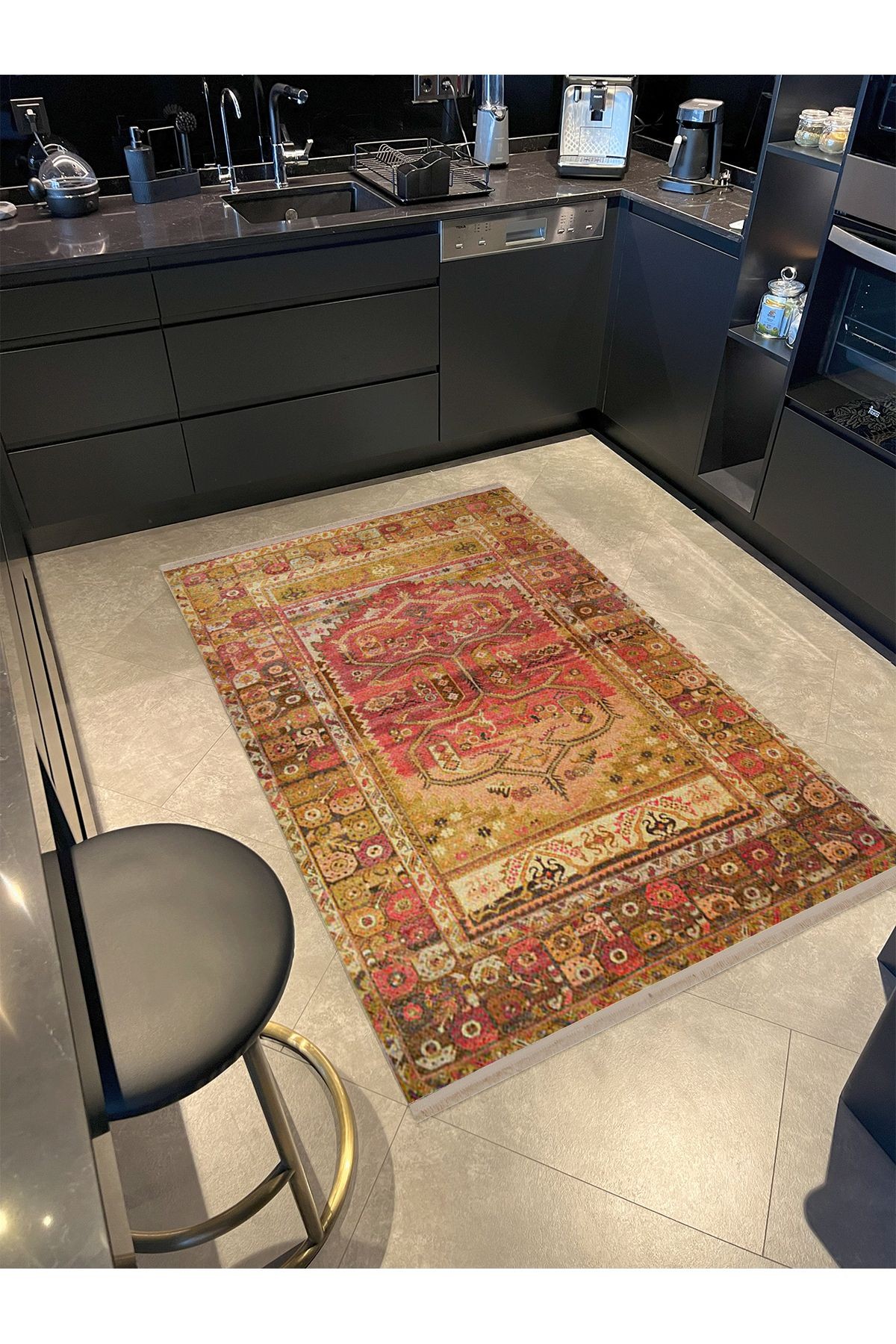 Barcelona Koleksiyonu Turuncu Sarı Temalı Geleneksel Motif Desenli Vintage Dekoratif Halı 42