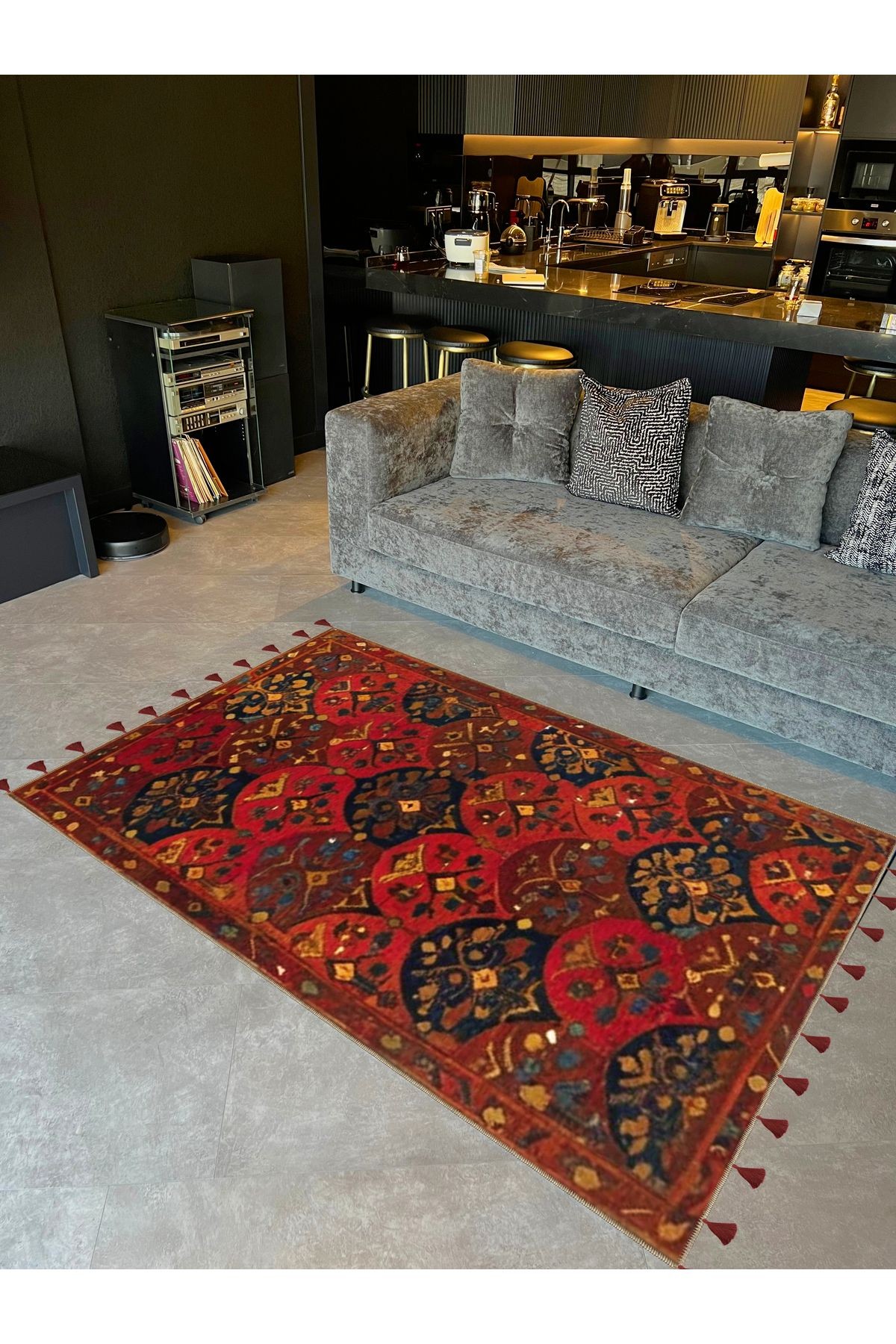 Royal Etnik Motifler Desenli Püskül Detaylı Dokuma Taban Dekoratif Halı royal37
