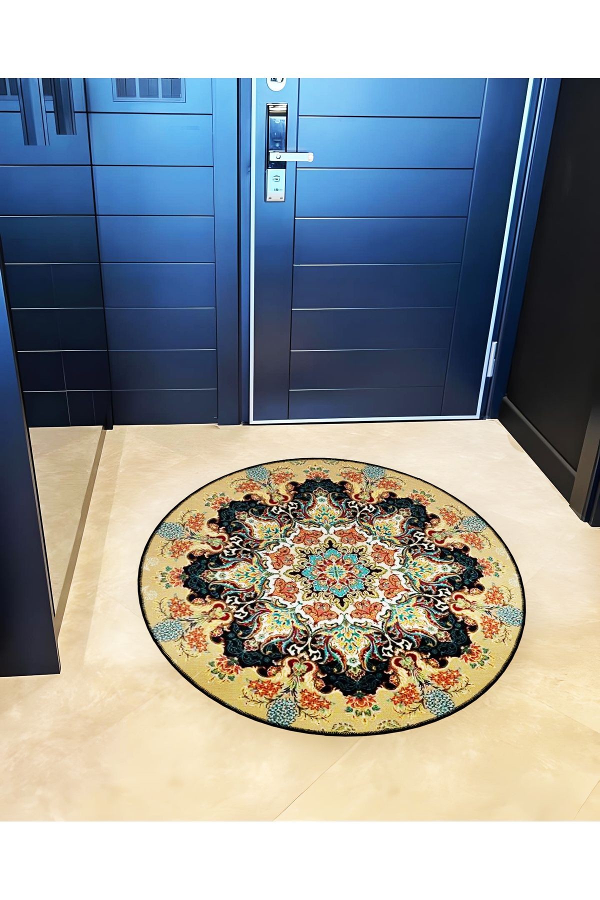 Mira Yuvarlak Sarı Detaylı Antik Dokuma Taban Modern Dekoratif Halı 5678