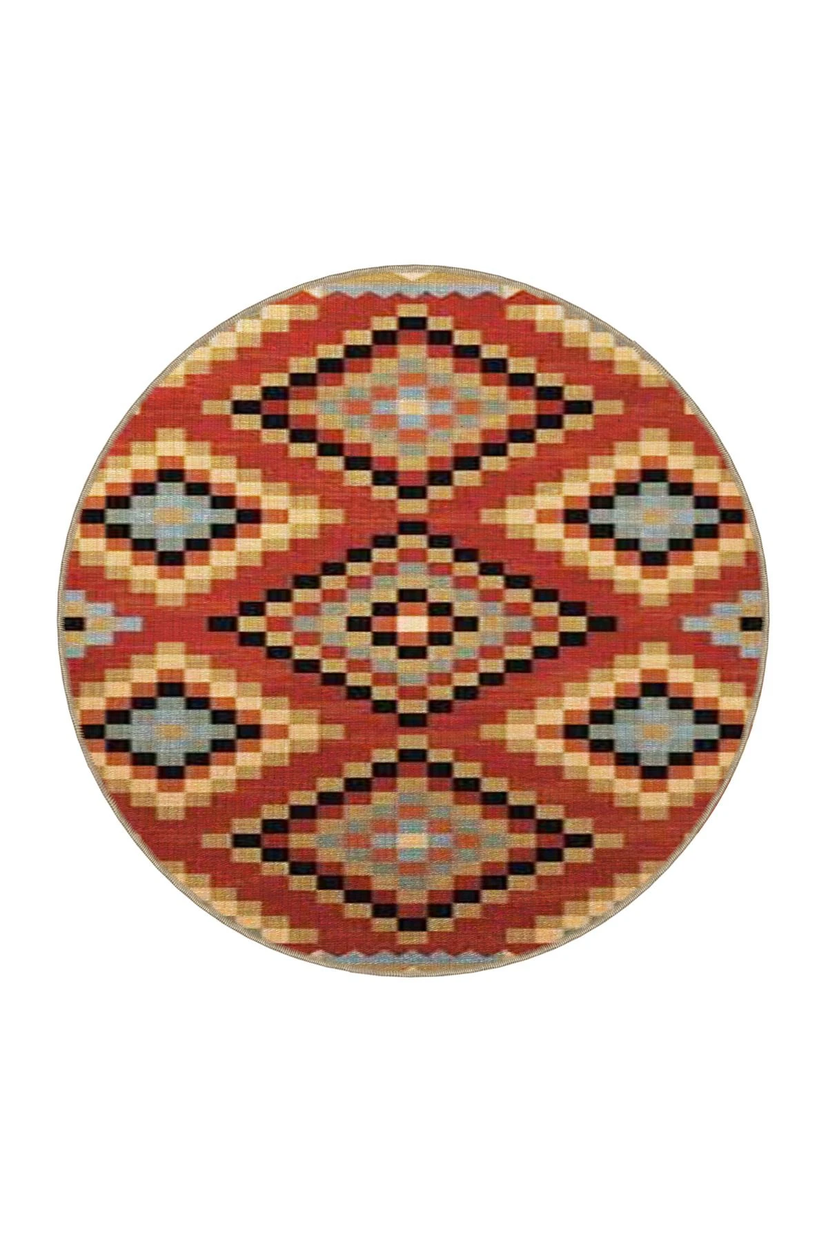 Kahverengi Geometrik Desenli Etnik Dokuma Taban Halı 4266