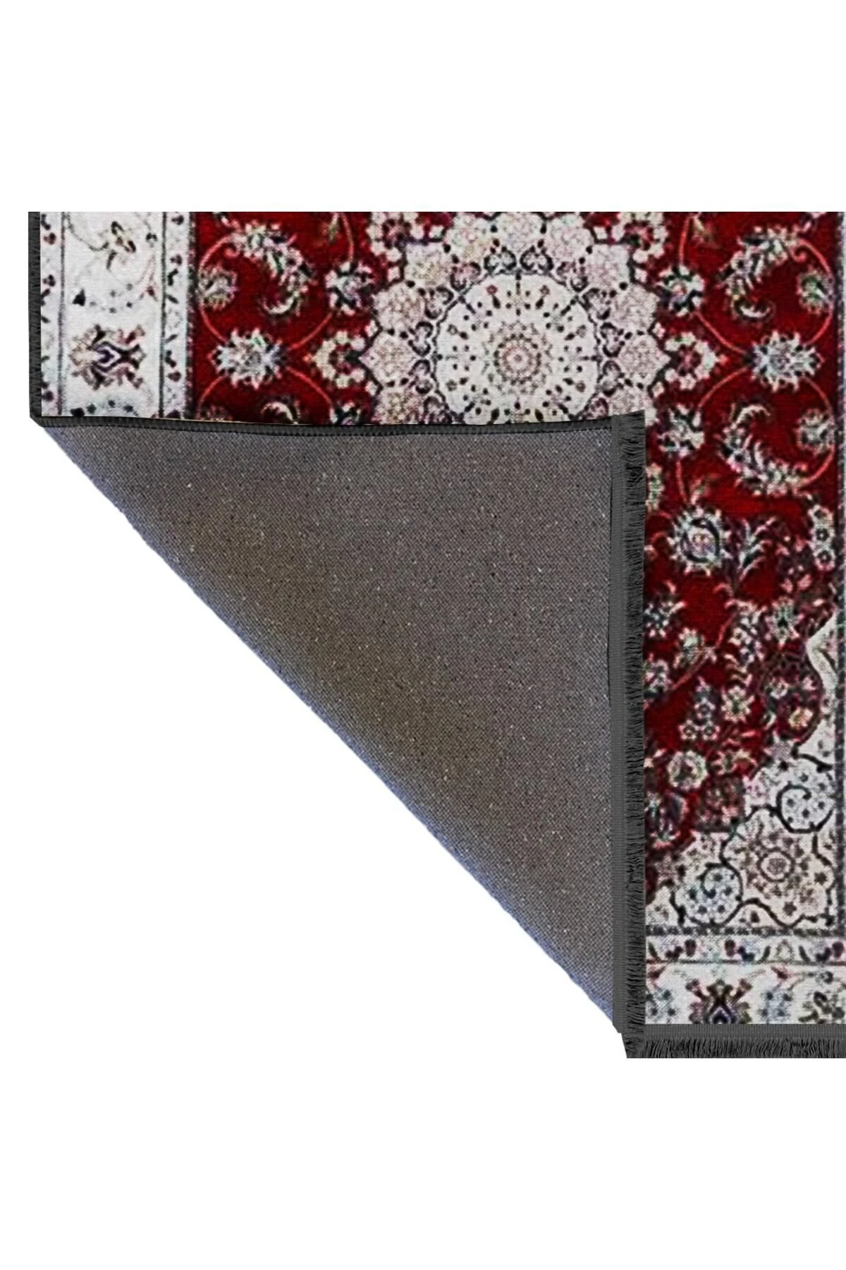 Karabağ Serisi Beyaz Desenli Bordür Detaylı Bordo Dokuma Taban Dekoratif Halı karabag18